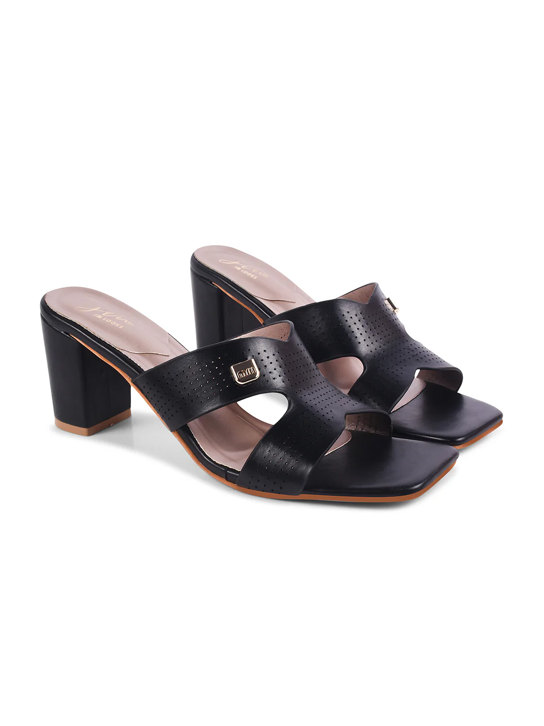 Perforated with H Strap Design Block Heel Mules with Open Toe - Image 6