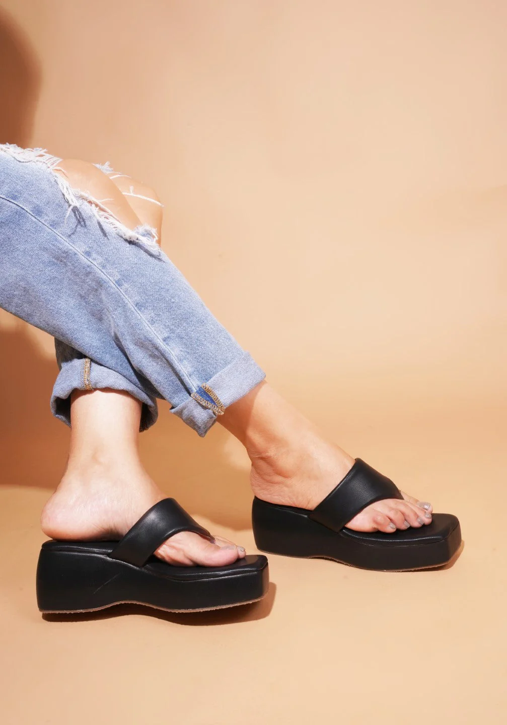 Platform Thong Wedge Sandals with Chunky Heel for Women - Image 3