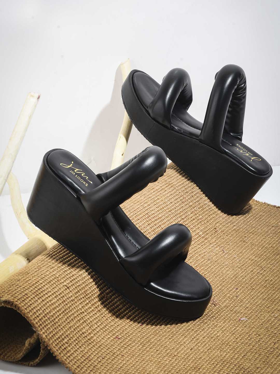 Jm Looks Puffy Strap Platform Wedge Sandals