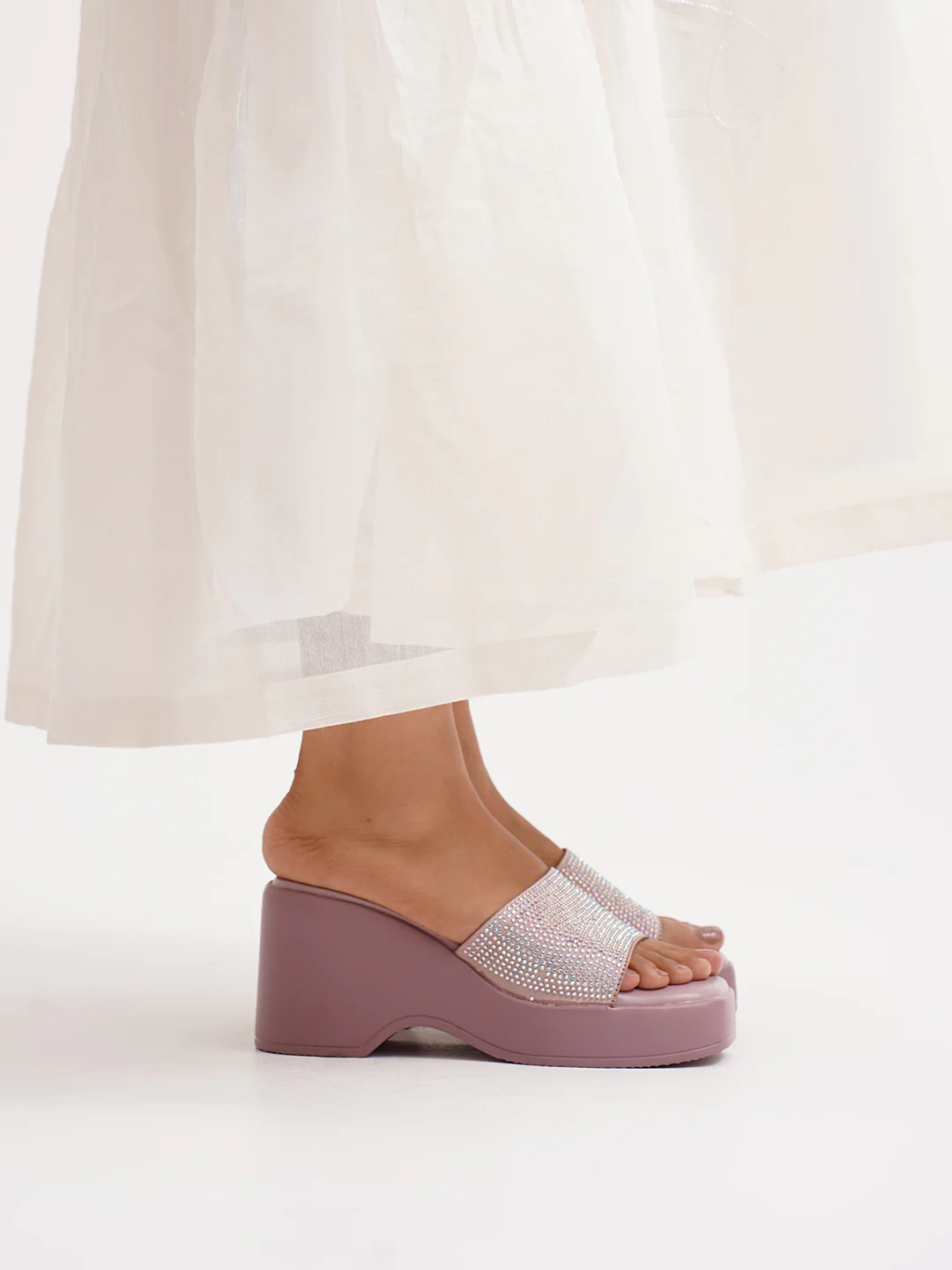 JM Looks Platform Wedges with Rhinestone Embellished Strap - Image 7