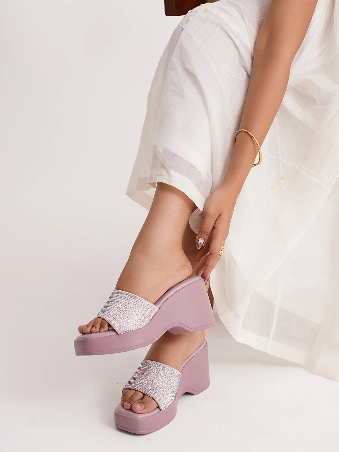 JM Looks Platform Wedges with Rhinestone Embellished Strap - Image 8
