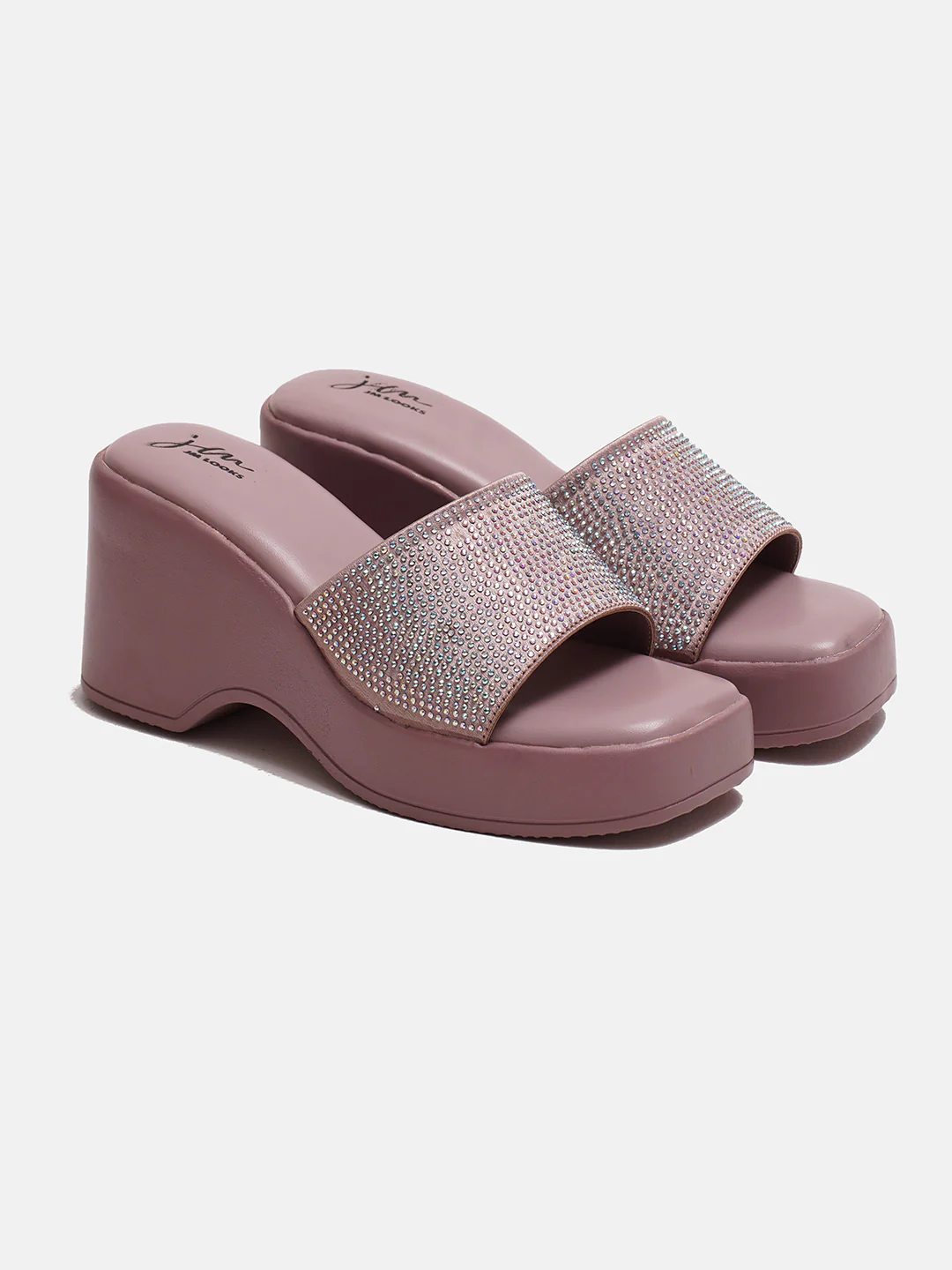 JM Looks Platform Wedges with Rhinestone Embellished Strap - Image 9