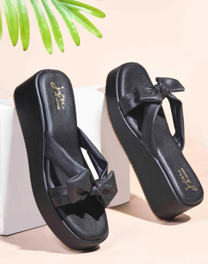 Jm Looks Chic Bow Platform Wedge Slides With Cushioned Footbed For Women - Image 2