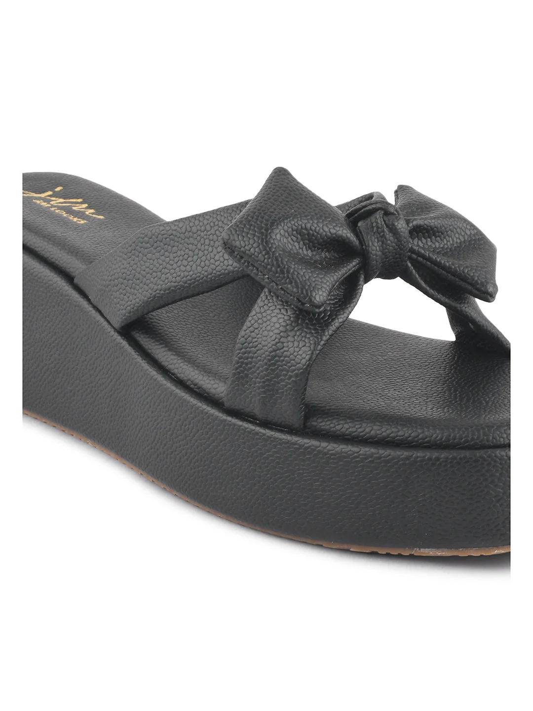 Jm Looks Chic Bow Platform Wedge Slides With Cushioned Footbed For Women - Image 7
