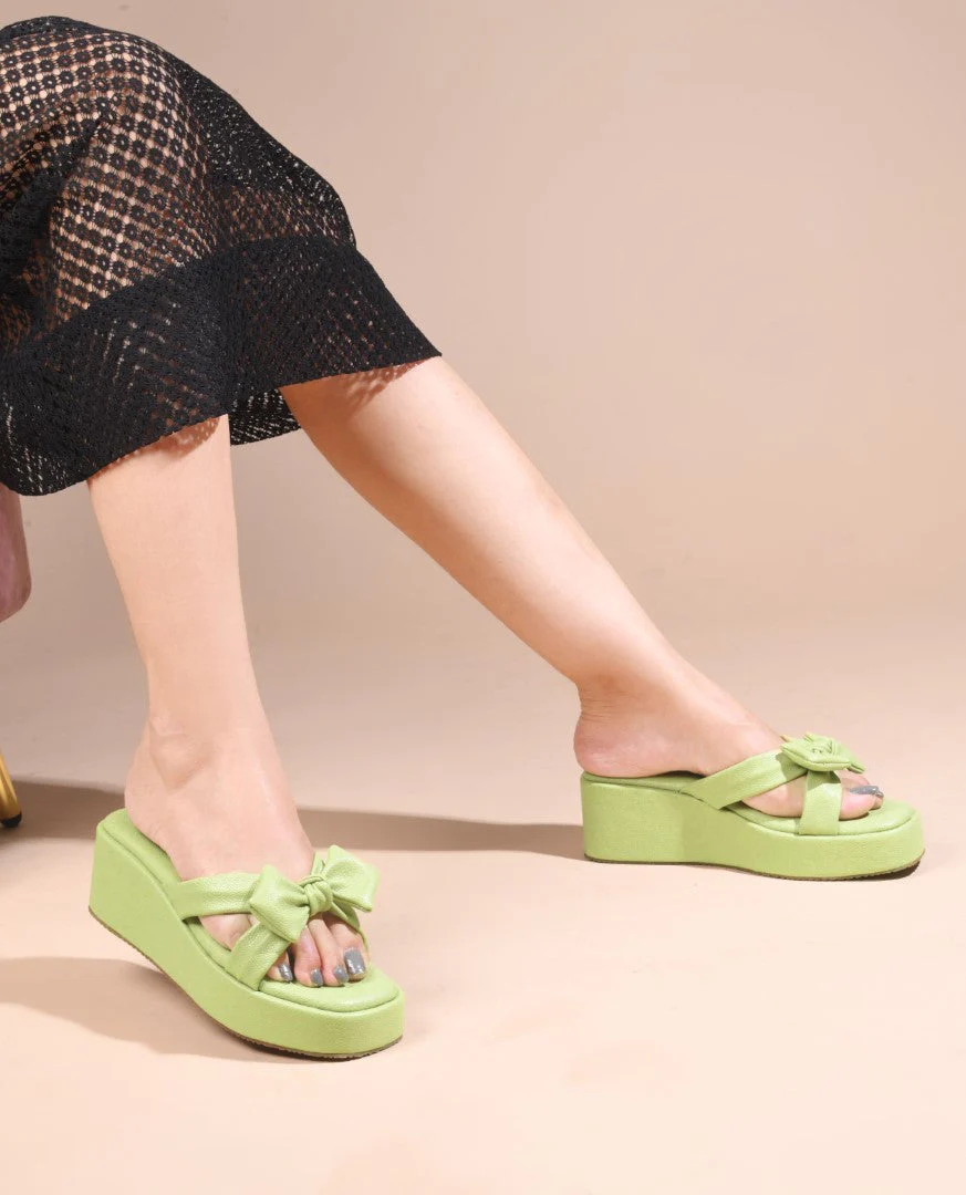 Jm Looks Chic Bow Platform Wedge Slides With Cushioned Footbed For Women - Image 8