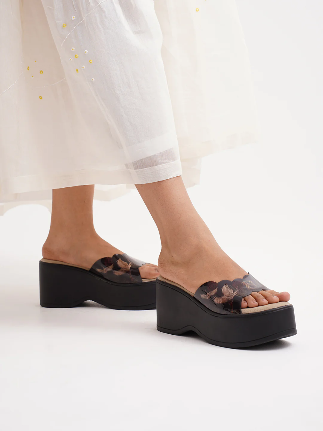 JM Looks Platform Wedge Sandals with Floral Embossed Strap - Image 2