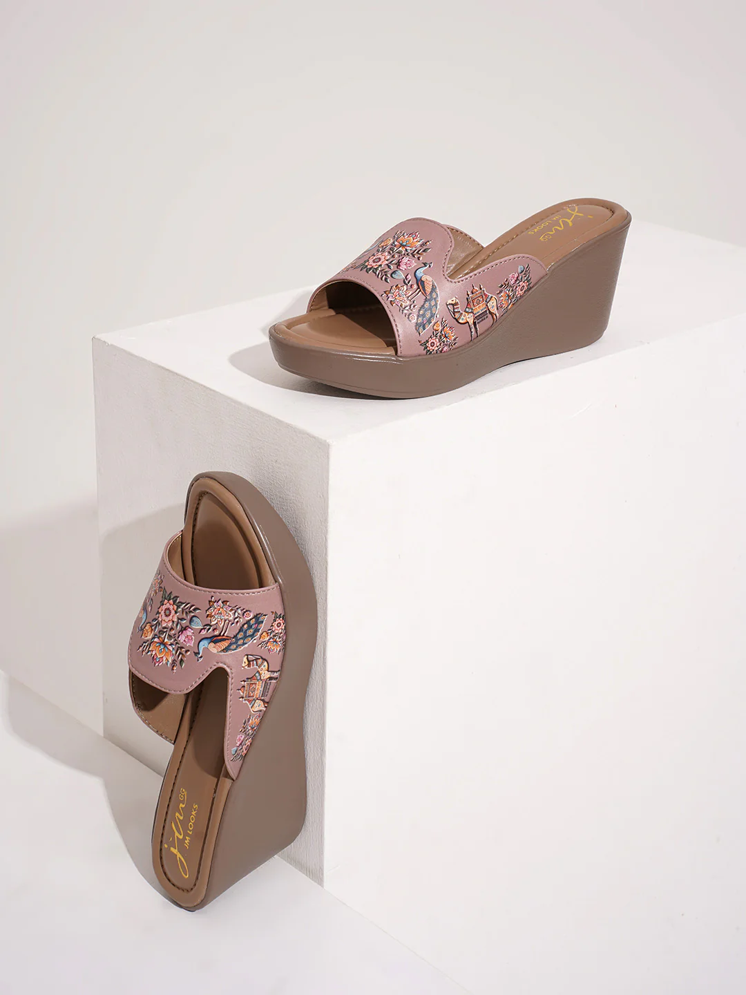JM Looks Platform Wedge Sandals with Floral Embossed Strap - Image 6
