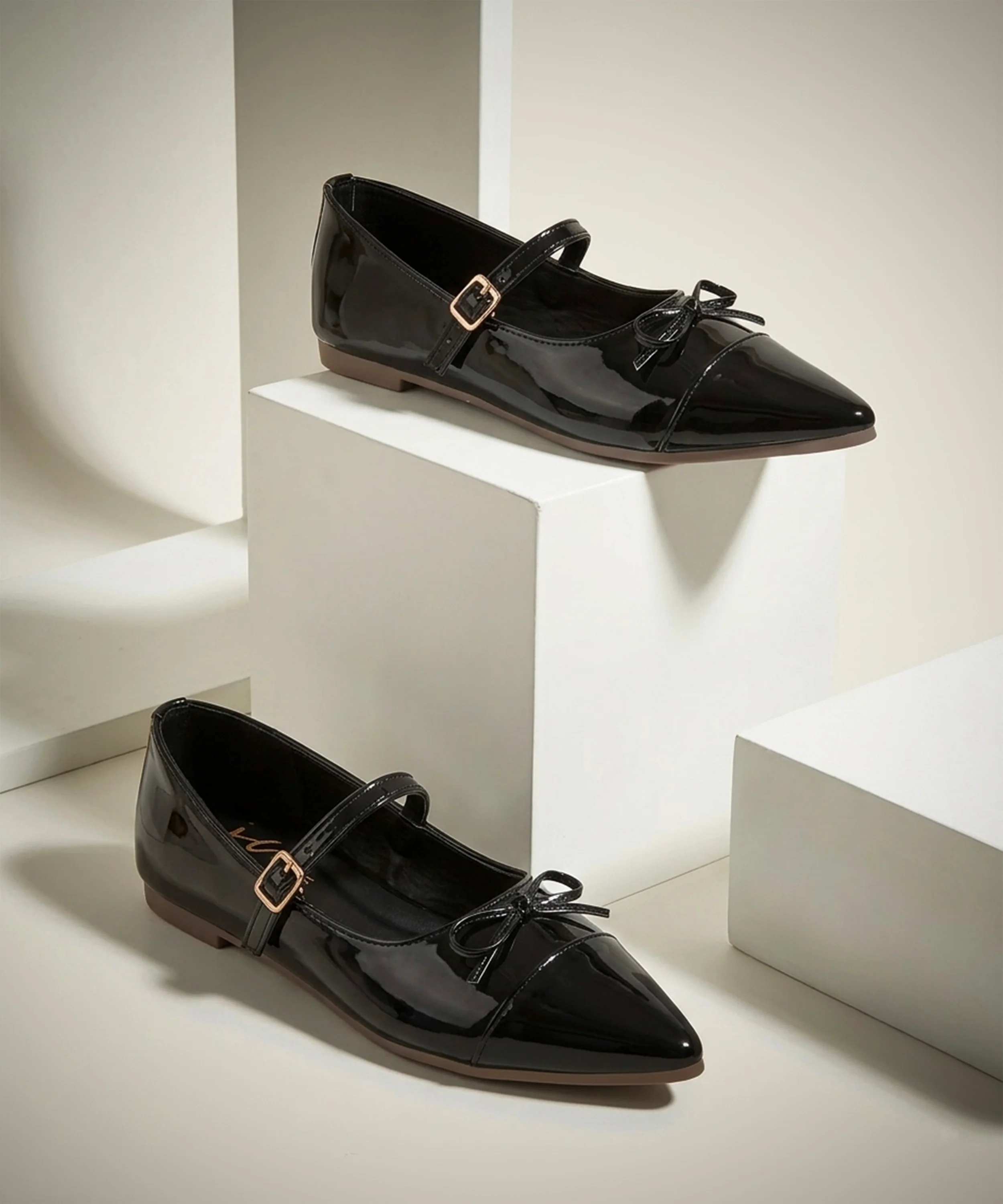 Pointed Toe Flat with Bow and Buckle Detail - Image 2