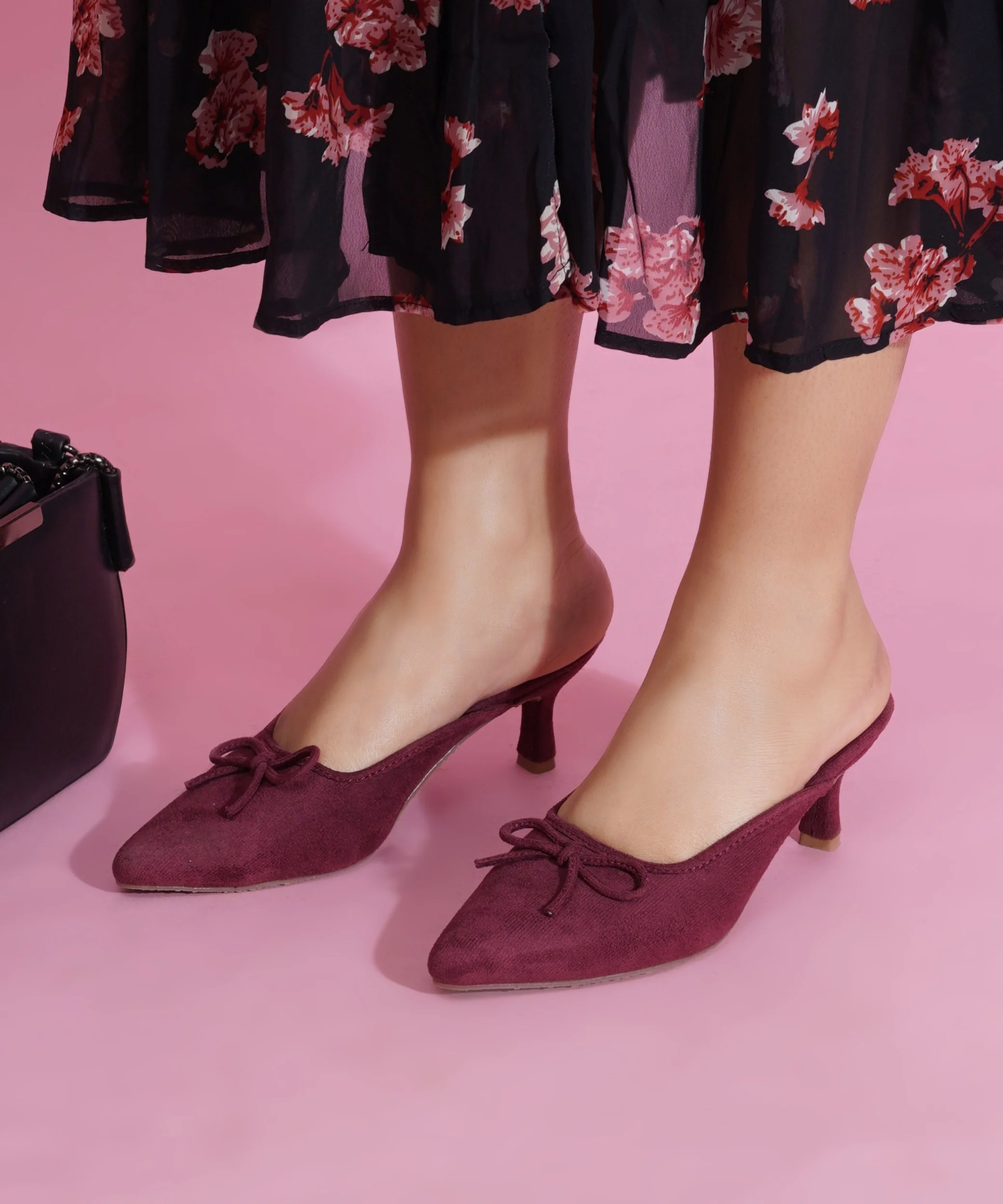 Pointed Toe Bow Kitten Heel Mules for Women Slip-On - Image 10