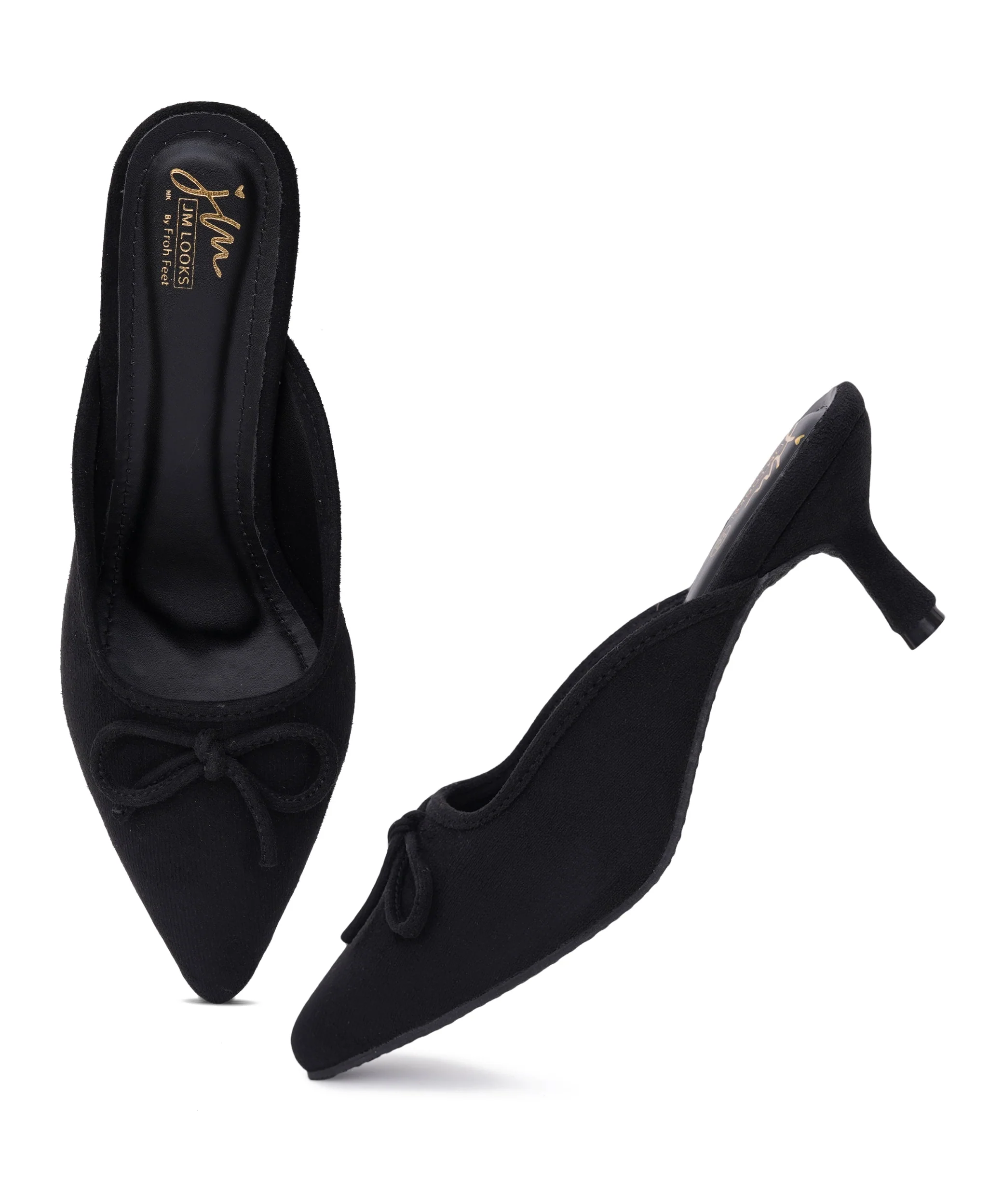 Pointed Toe Bow Kitten Heel Mules for Women Slip-On - Image 5