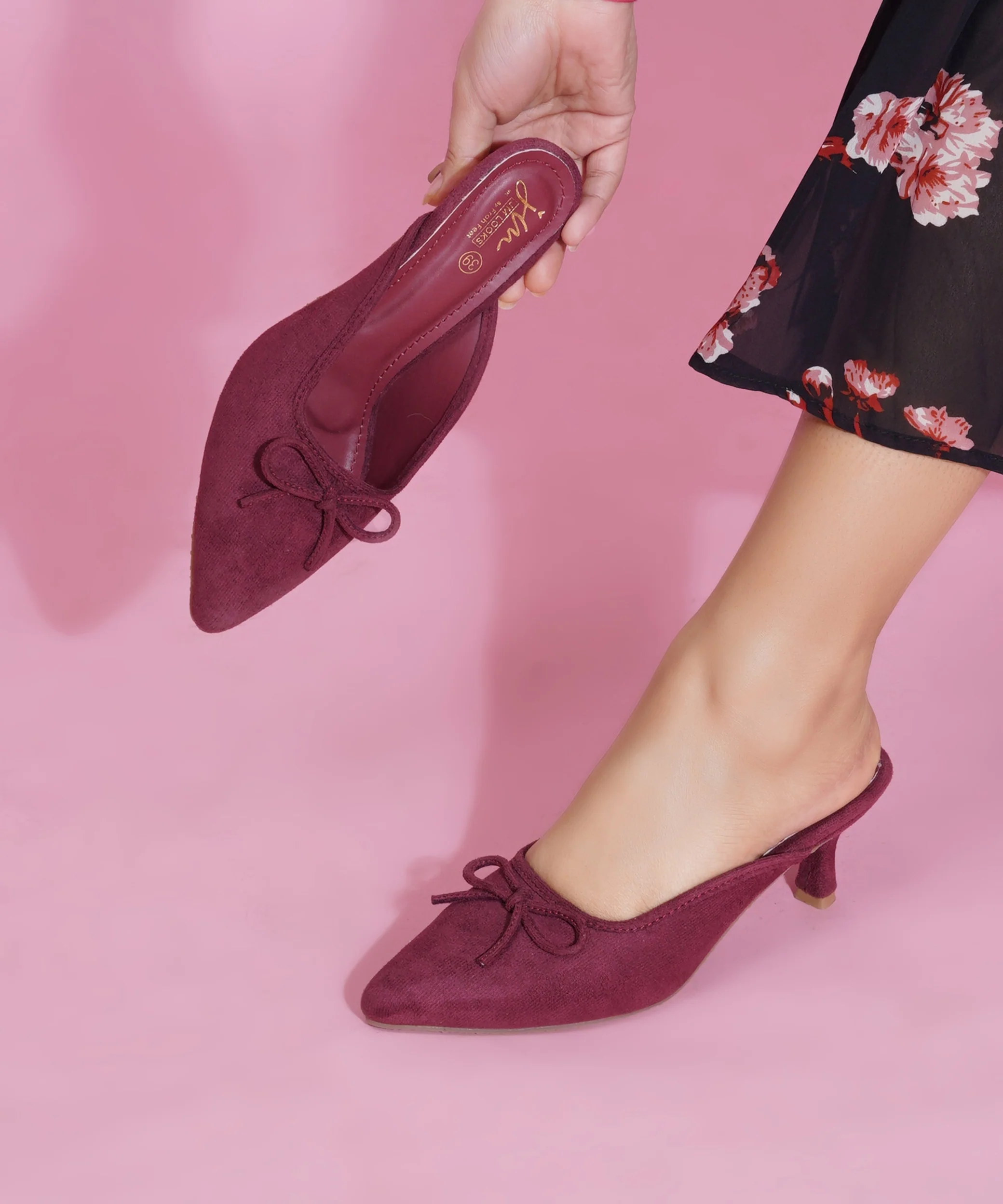 Pointed Toe Bow Kitten Heel Mules for Women Slip-On - Image 8
