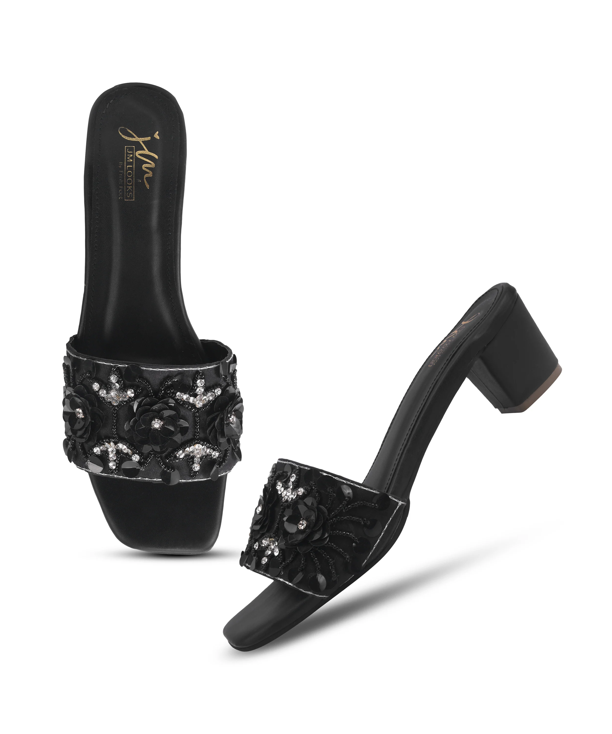 Premium Ethnic Embellished Open Toe Block Heels - Image 6