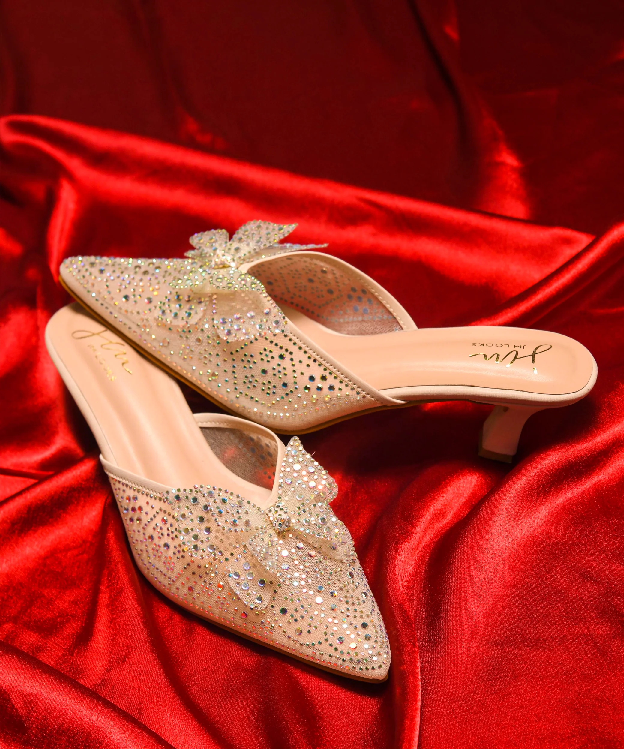Rhinestone Bowknot Heeled Mules