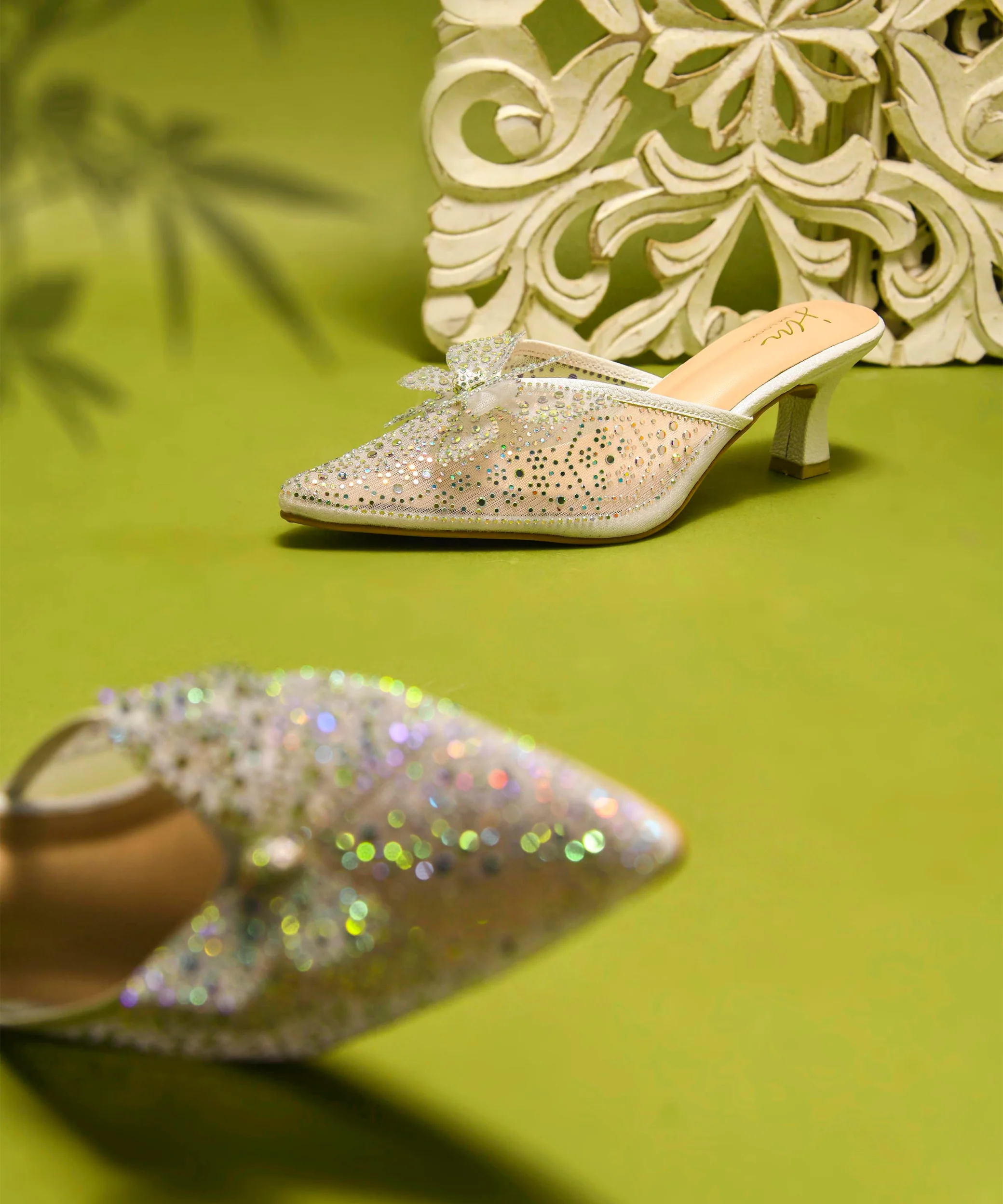 Rhinestone Bowknot Heeled Mules - Image 8