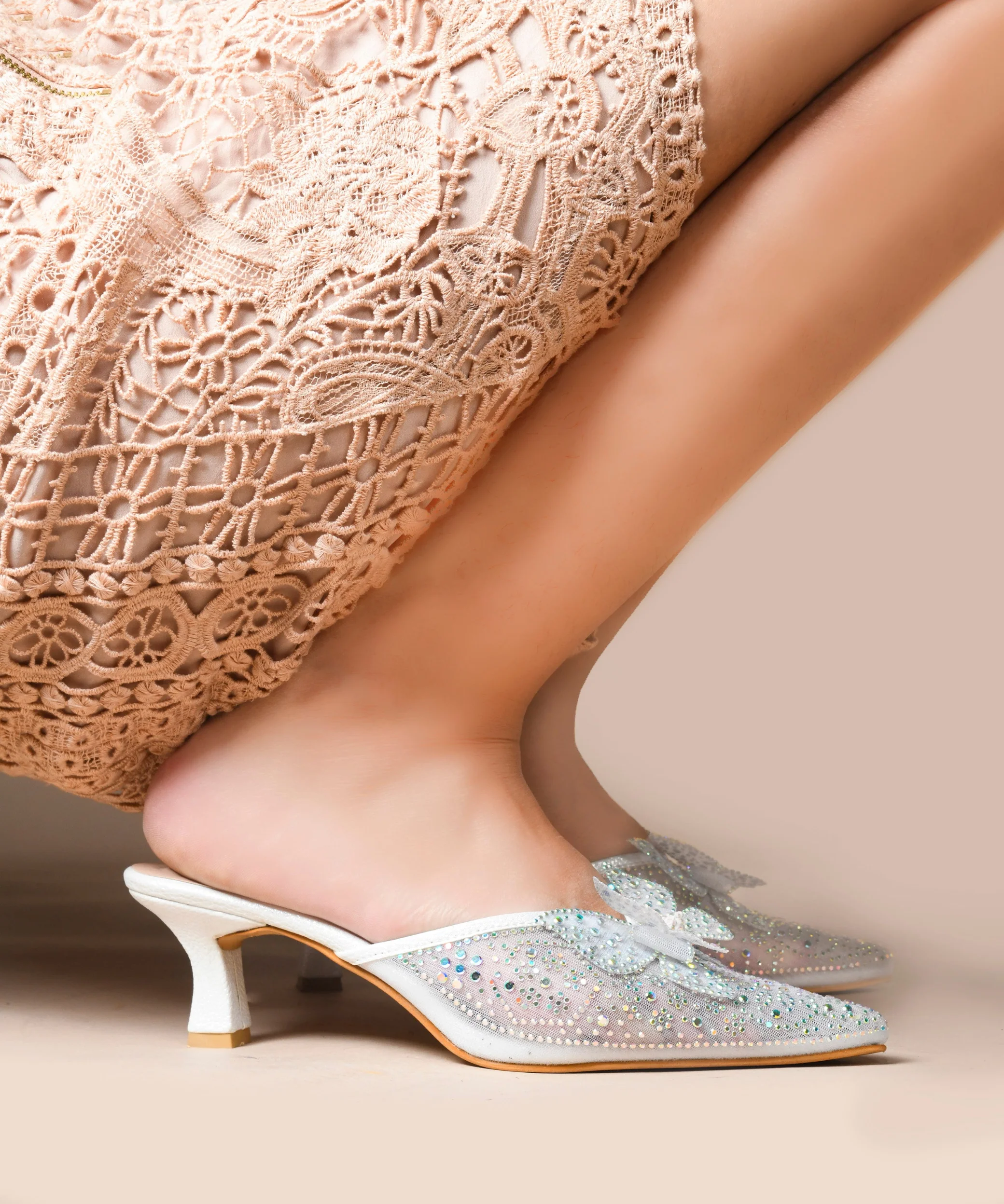 Rhinestone Bowknot Heeled Mules - Image 9