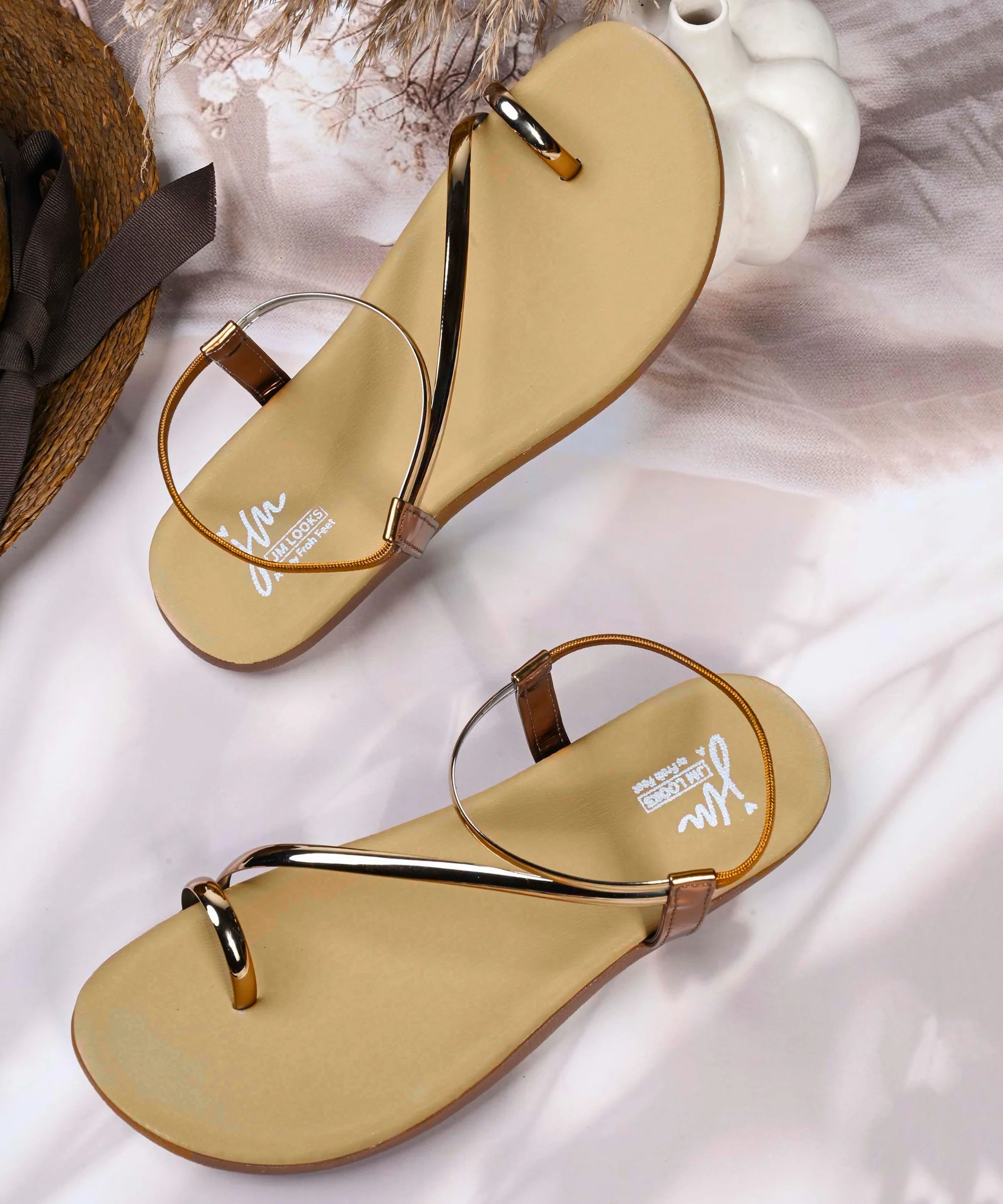 Sleek Golden Strap Comfort Flats