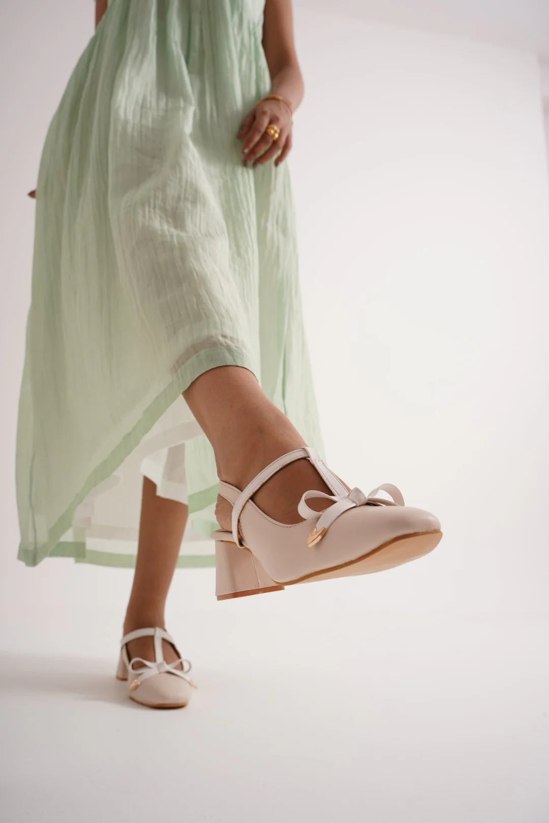 Slingback Block Heels with Bow Detailing