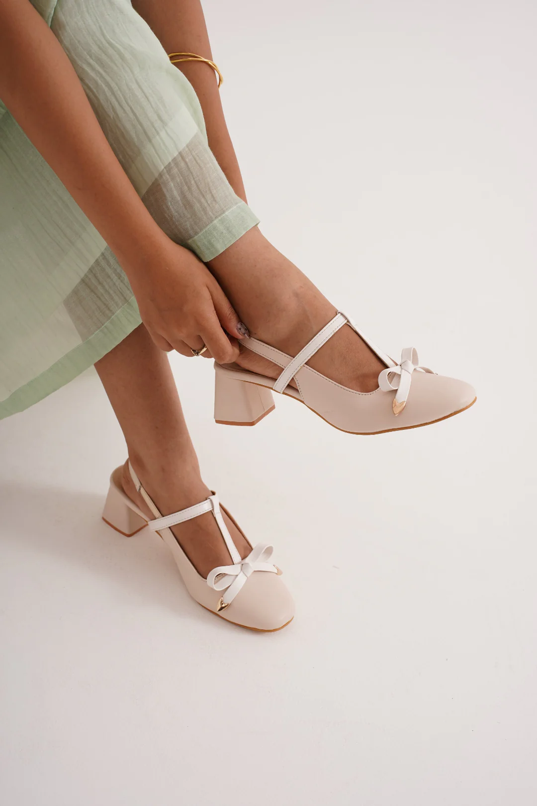 Slingback Block Heels with Bow Detailing - Image 2