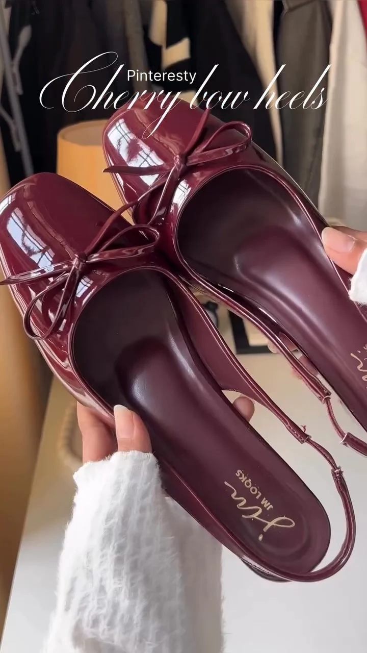 JM Looks Slingback Glossy Block Heels With Bow