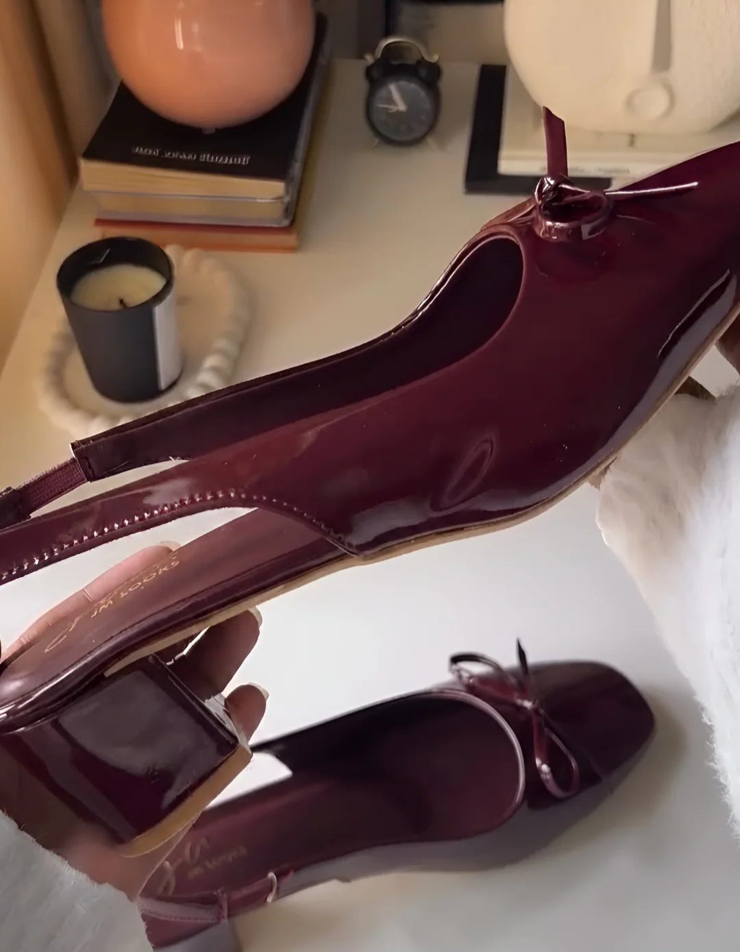 JM Looks Slingback Glossy Block Heels With Bow - Image 3