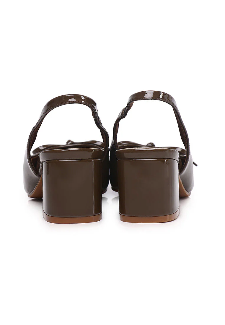 Slingback Glossy Block Heels With Bow - Image 6