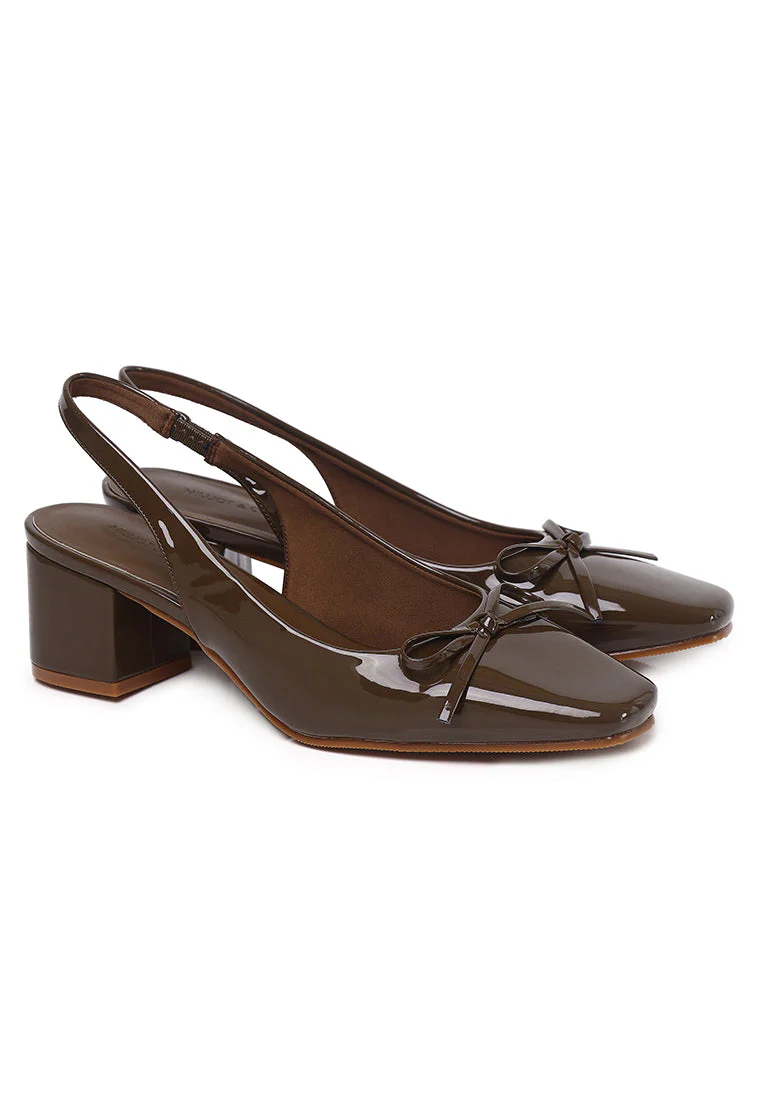Slingback Glossy Block Heels With Bow - Image 7