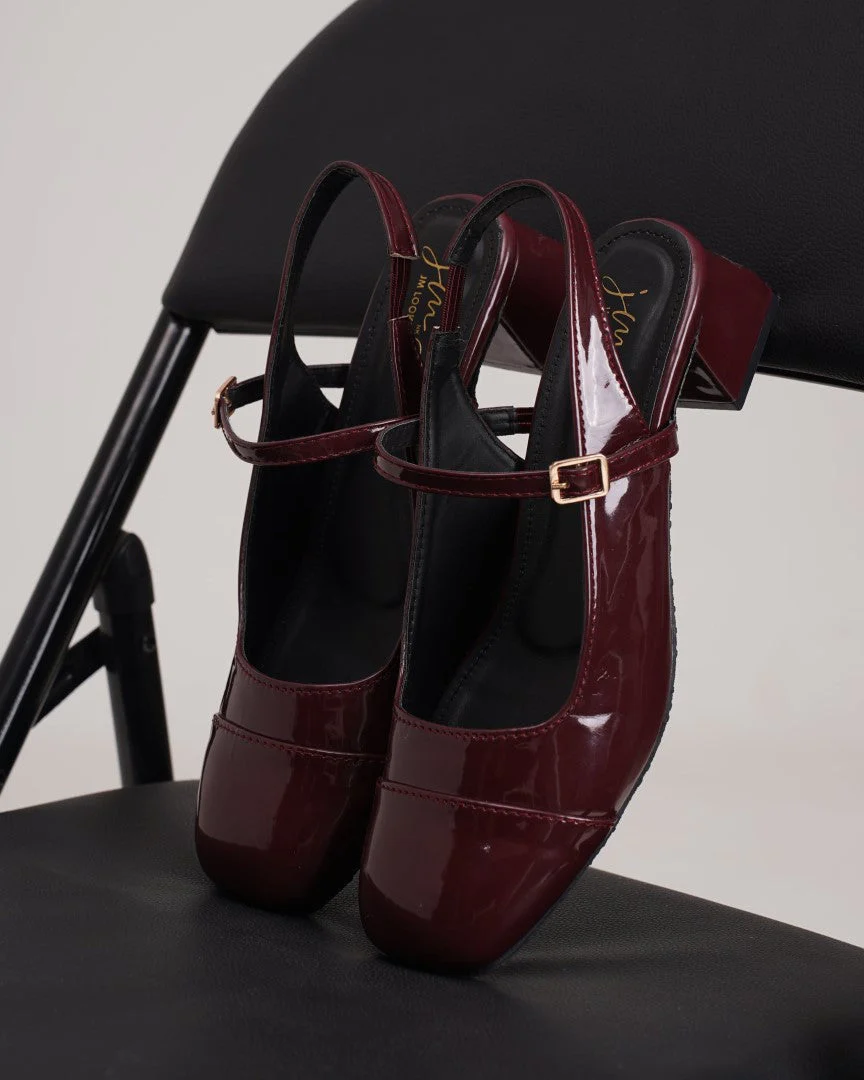 Slingback Glossy Block Heels With Buckle - Image 14