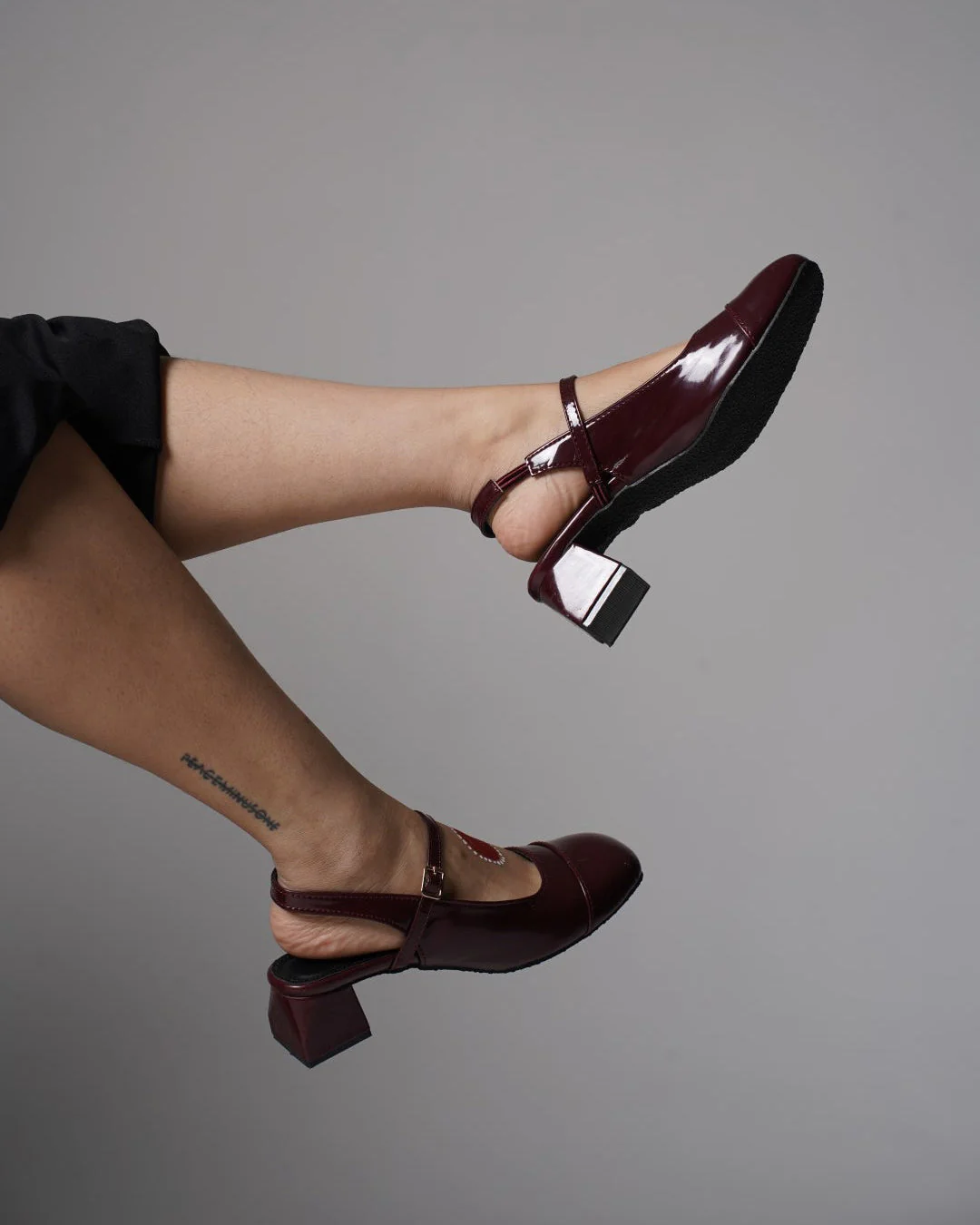 Slingback Glossy Block Heels With Buckle - Image 11