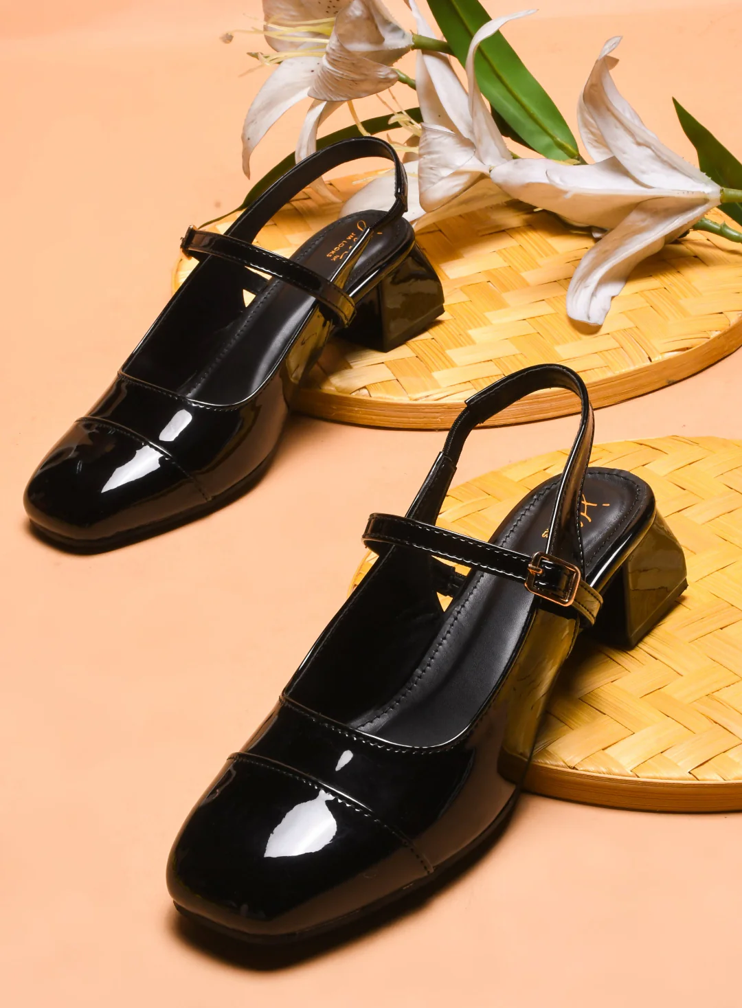 Slingback Glossy block heels for women With Buckle - Image 4