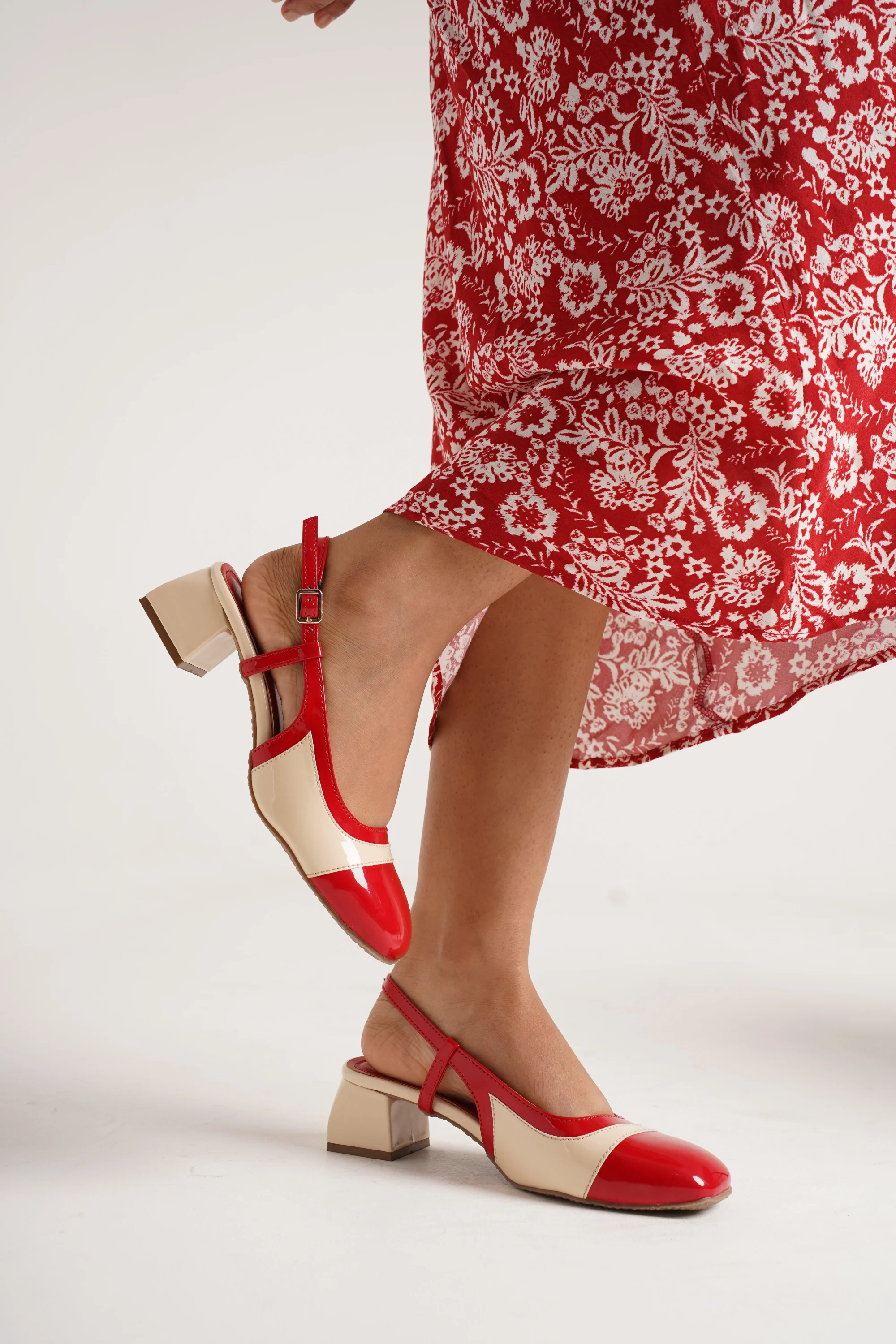 Slingback Glossy Block Heels With Buckle - Image 6