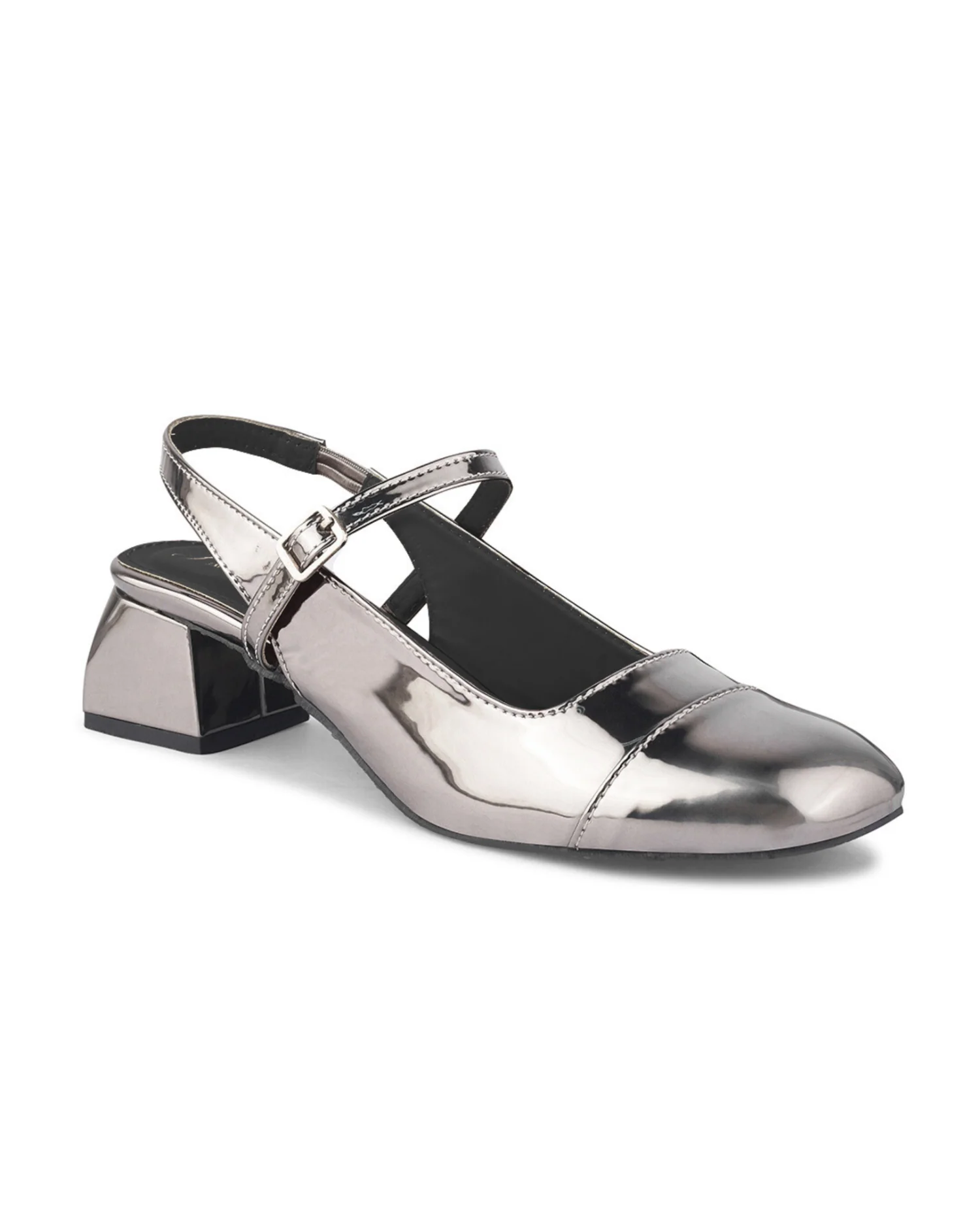 Slingback Glossy Block Heels With Buckle - Image 37