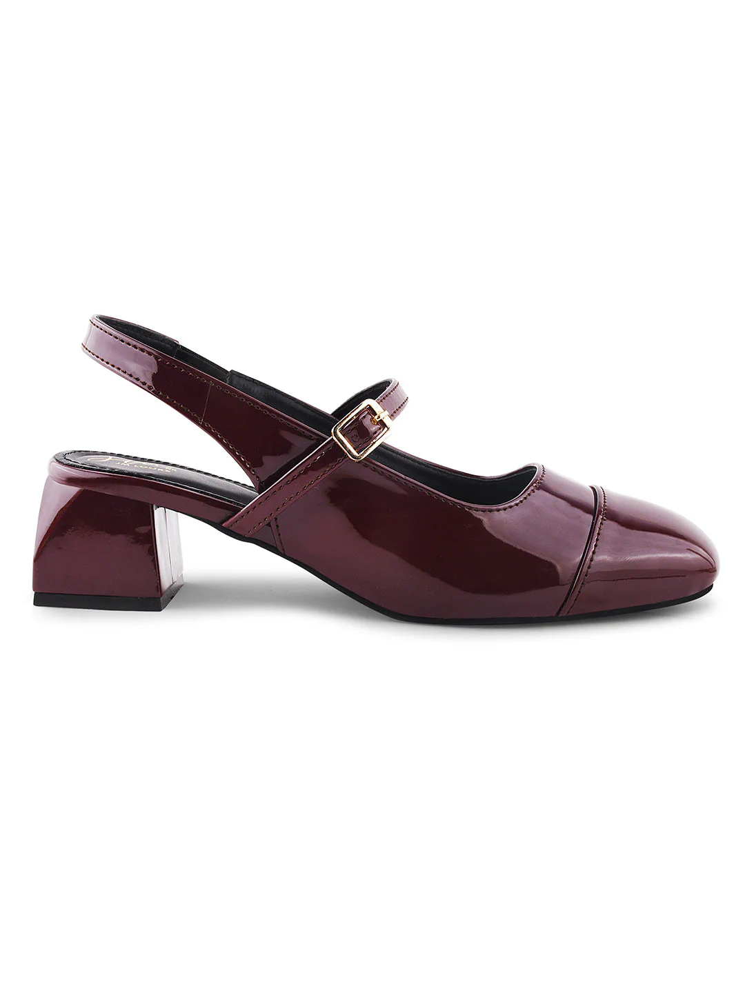 JM Looks Sling-back Glossy Block Heels With Buckle - Image 11