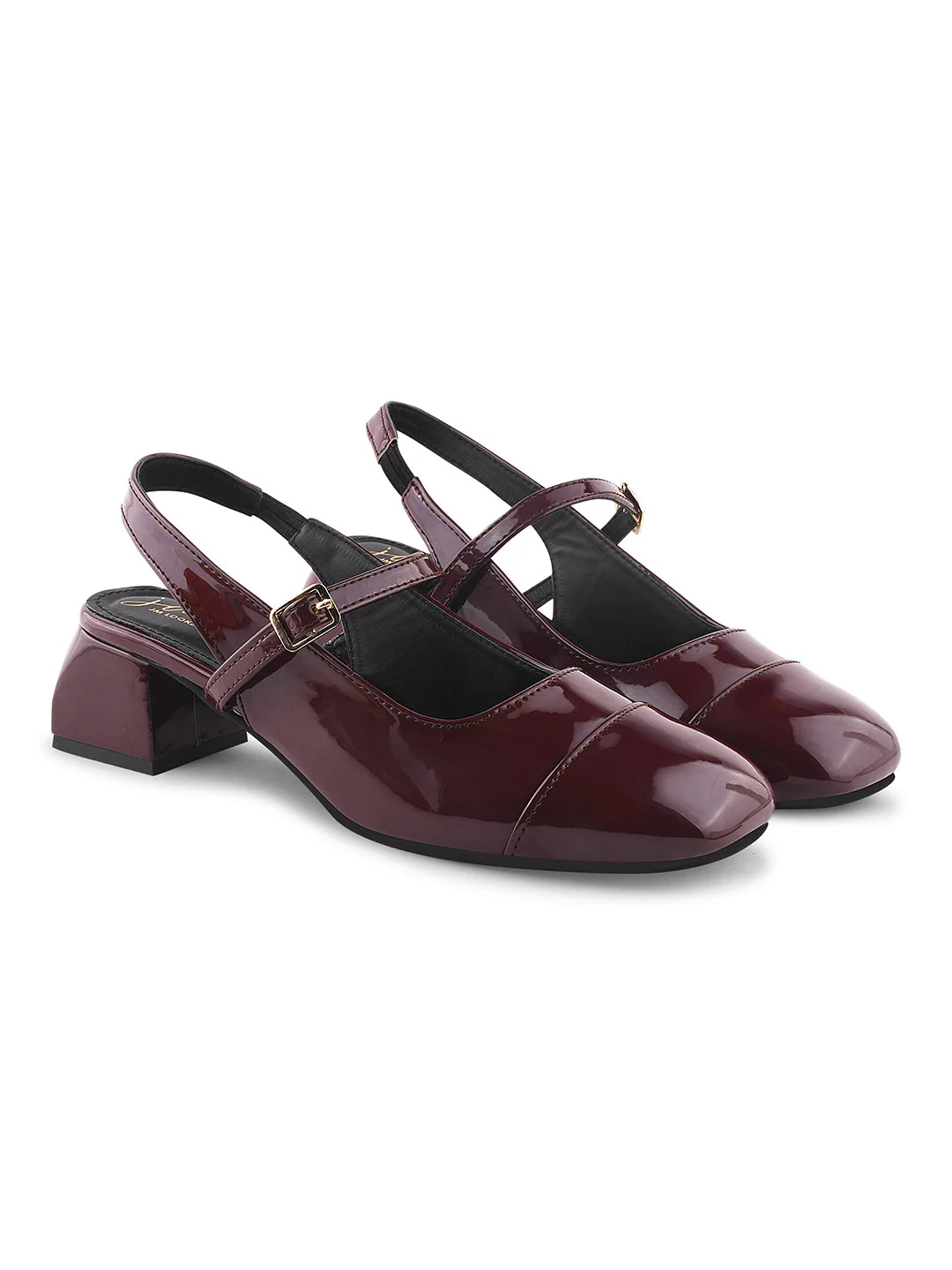 JM Looks Sling-back Glossy Block Heels With Buckle - Image 10