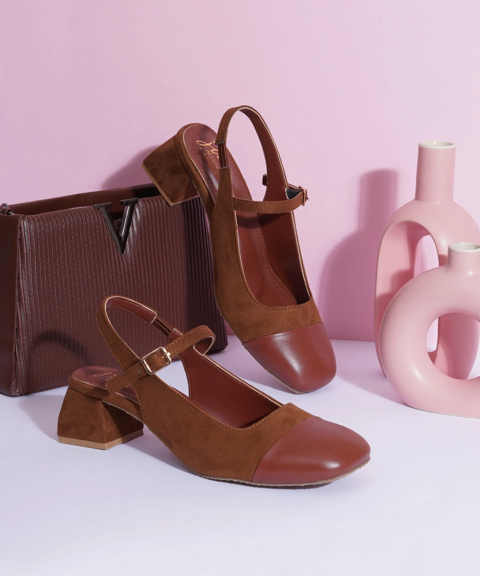 Slingback Glossy Block Heels with Cap Toe and Buckle Strap - Image 7