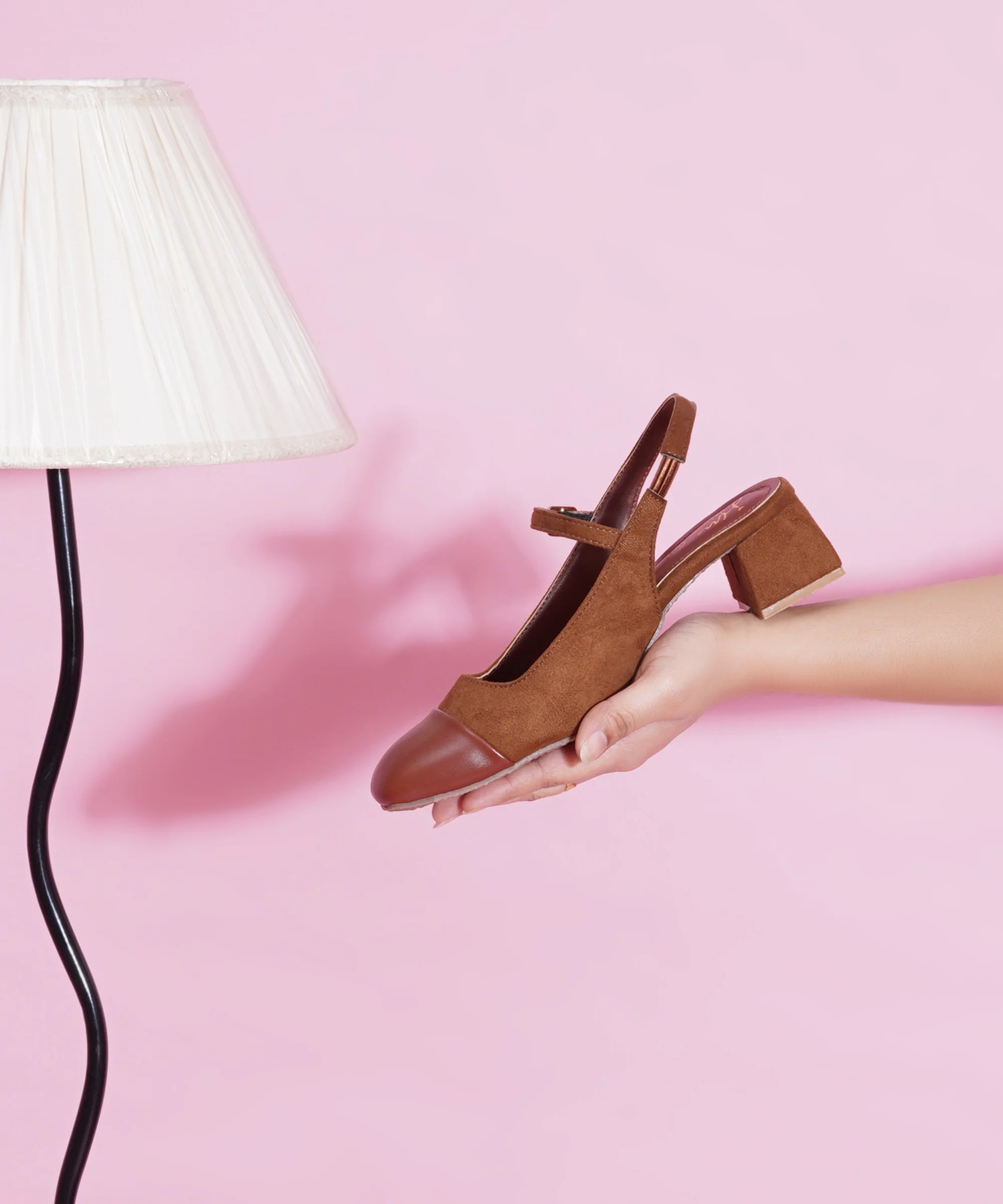 Slingback Glossy Block Heels with Cap Toe and Buckle Strap - Image 9