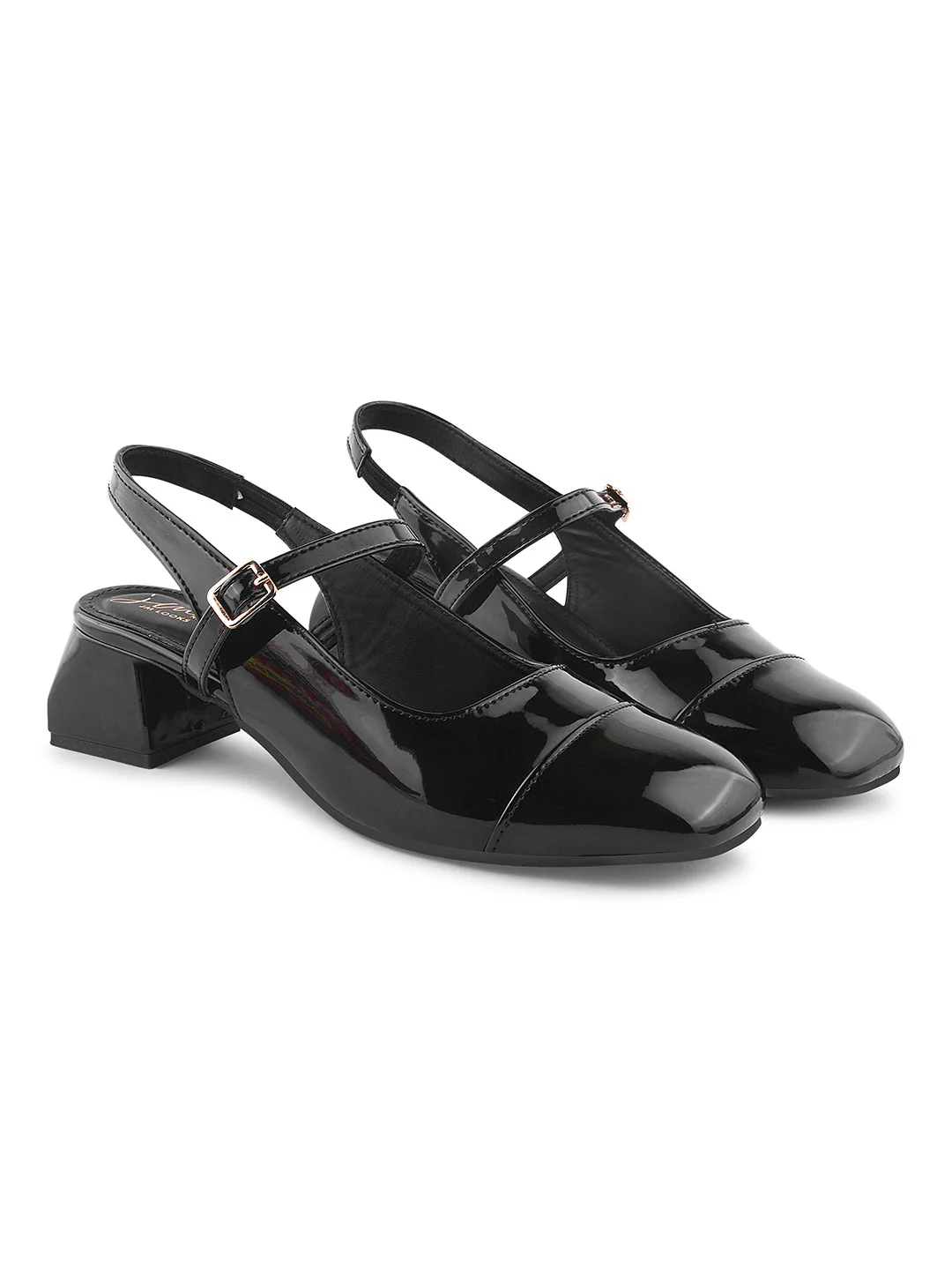 JM Looks Sling-back Glossy Block Heels With Buckle - Image 6