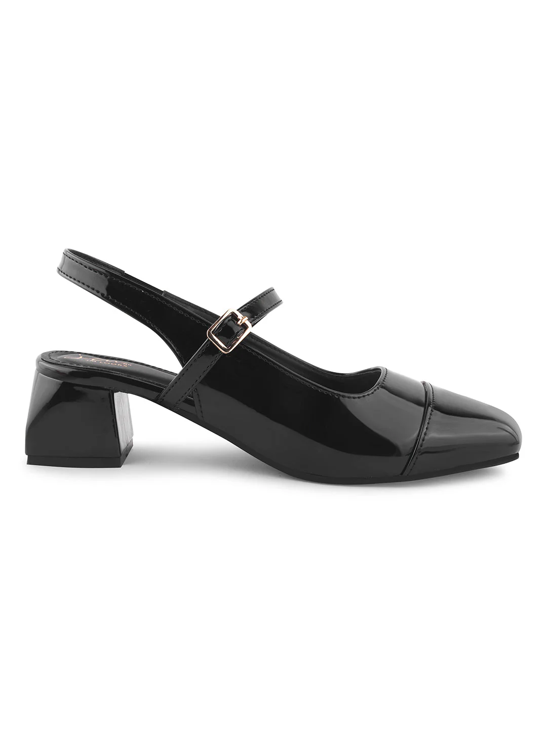 JM Looks Sling-back Glossy Block Heels With Buckle - Image 7