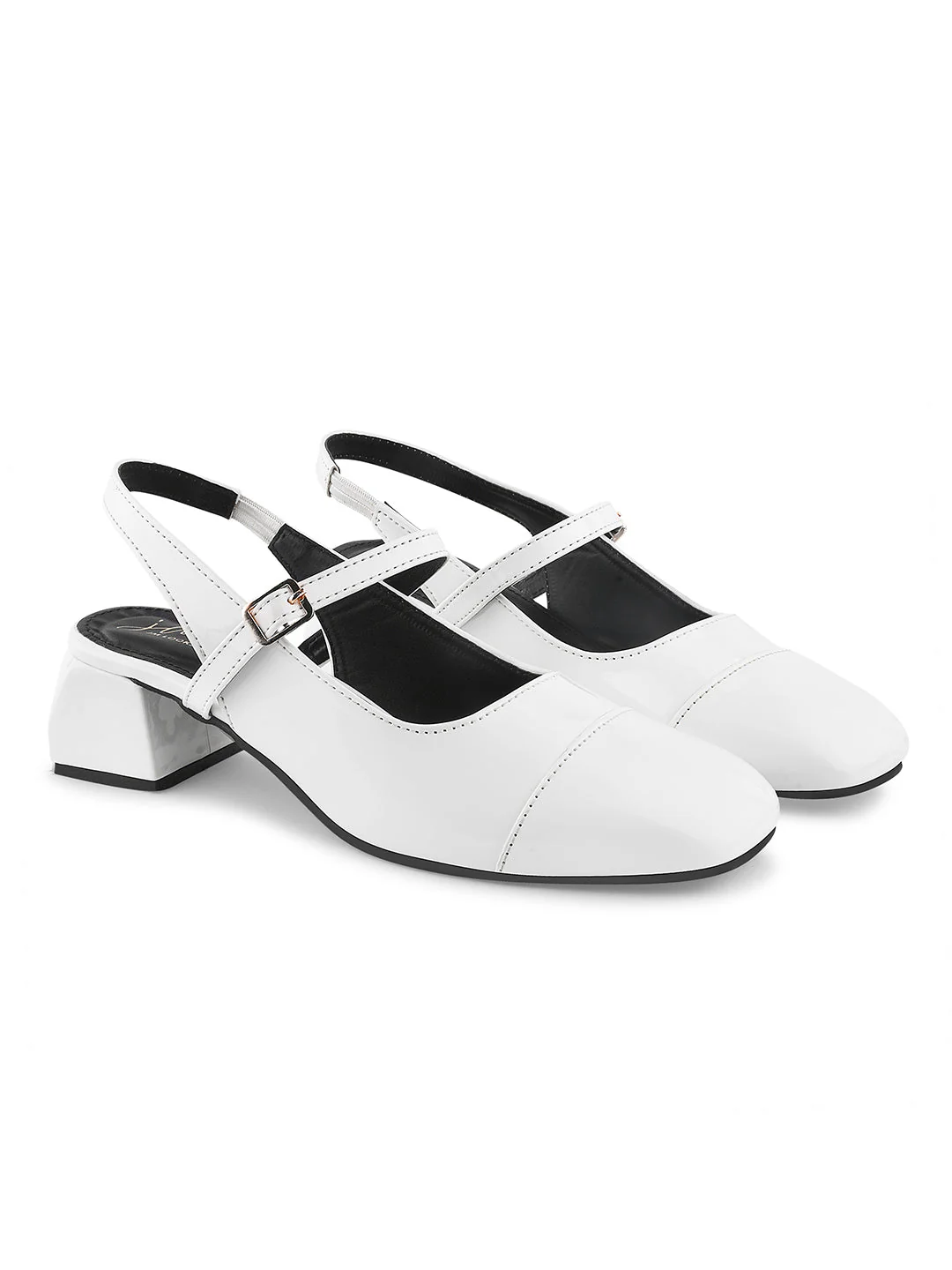 Slingback Glossy Block Heels With Buckle - Image 17
