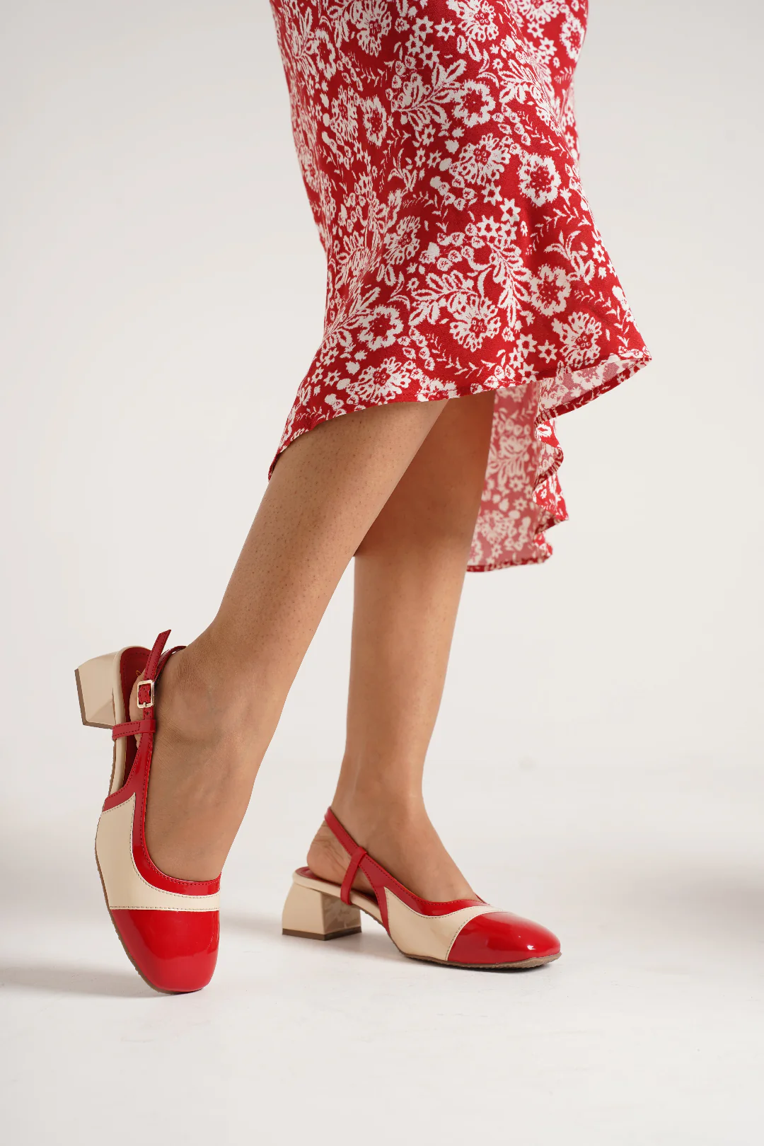 Slingback Glossy Block Heels With Buckle - Image 20