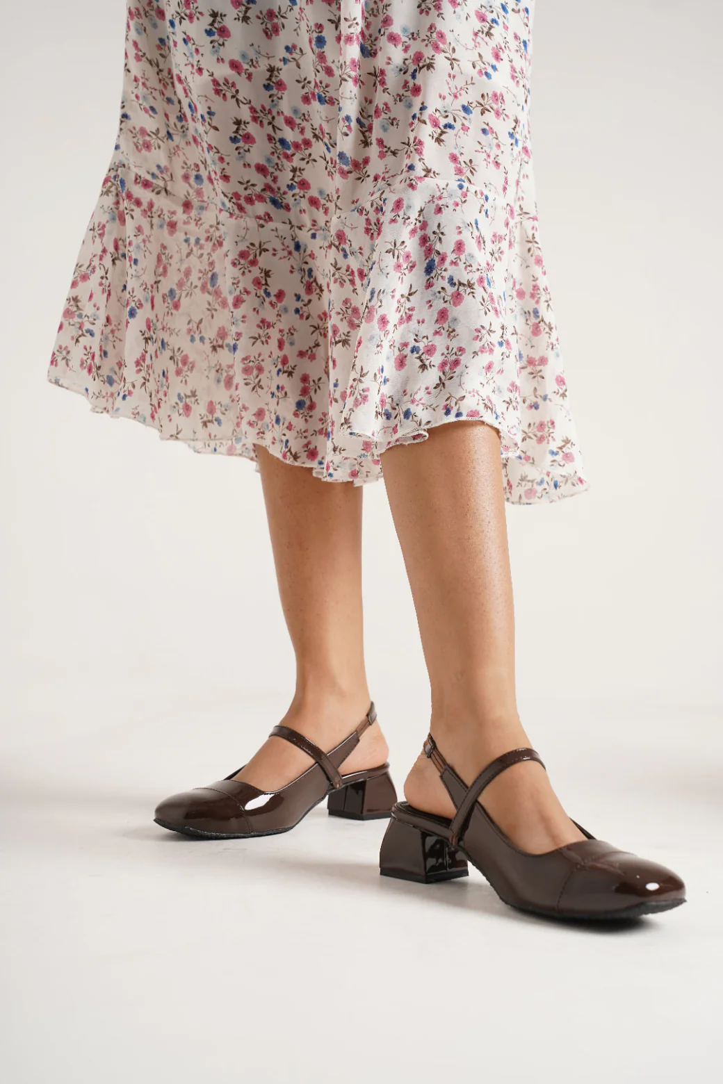 Slingback Glossy Block Heels With Buckle - Image 25