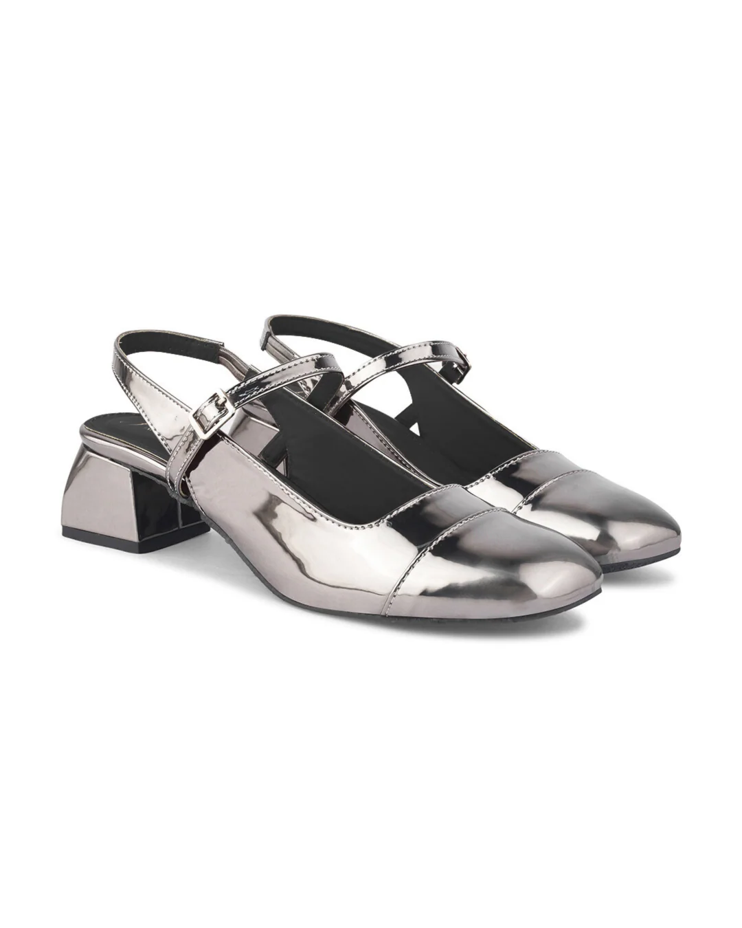 Slingback Glossy Block Heels With Buckle - Image 35