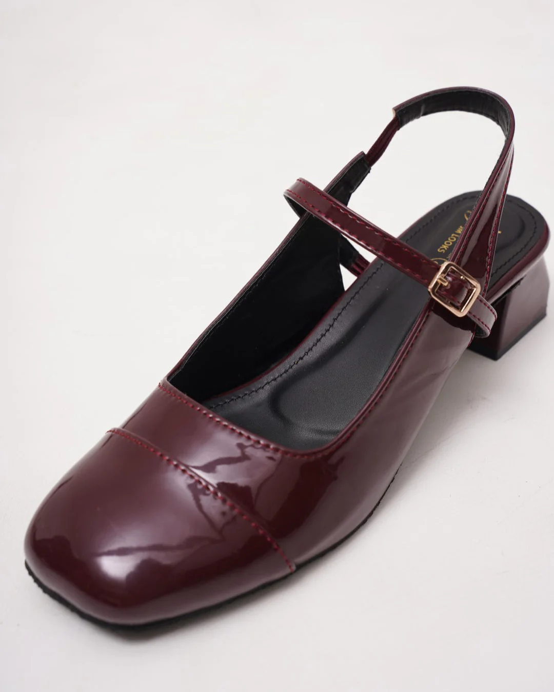 Slingback Glossy Block Heels With Buckle - Image 5