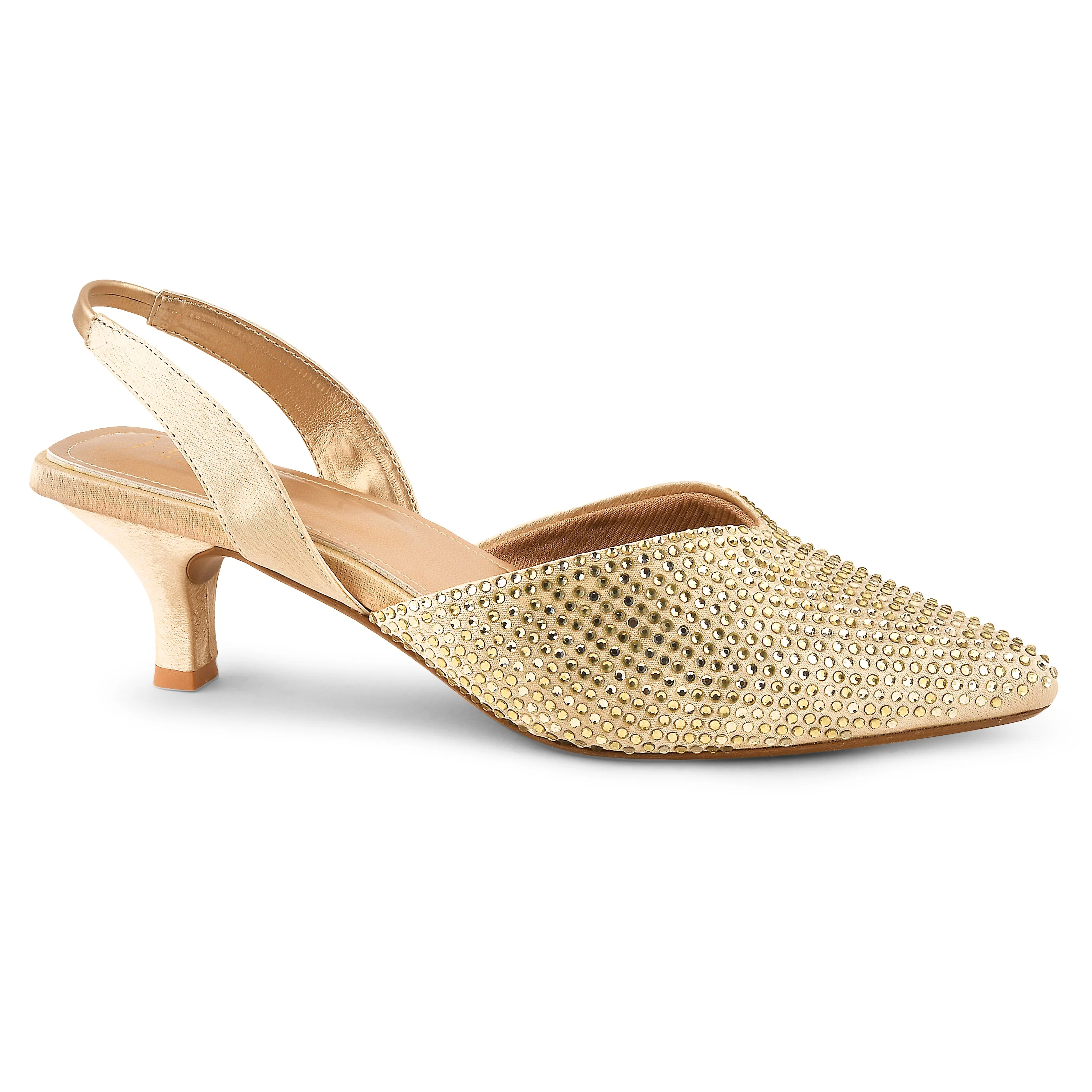 Rhinestone Embellished Pointed Toe Slingback Kitten Heels Mules for Women - Image 17