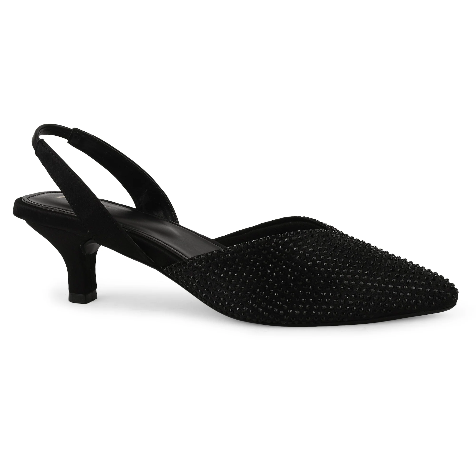 Rhinestone Embellished Pointed Toe Slingback Kitten Heels Mules for Women - Image 5