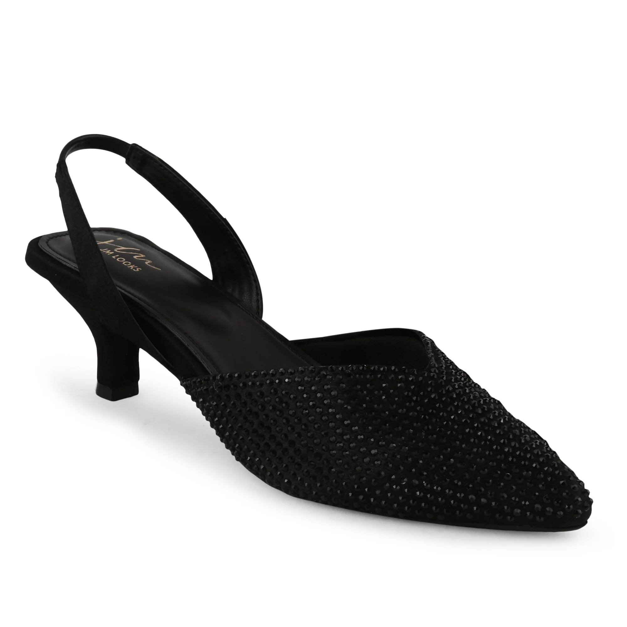 Rhinestone Embellished Pointed Toe Slingback Kitten Heels Mules for Women - Image 6