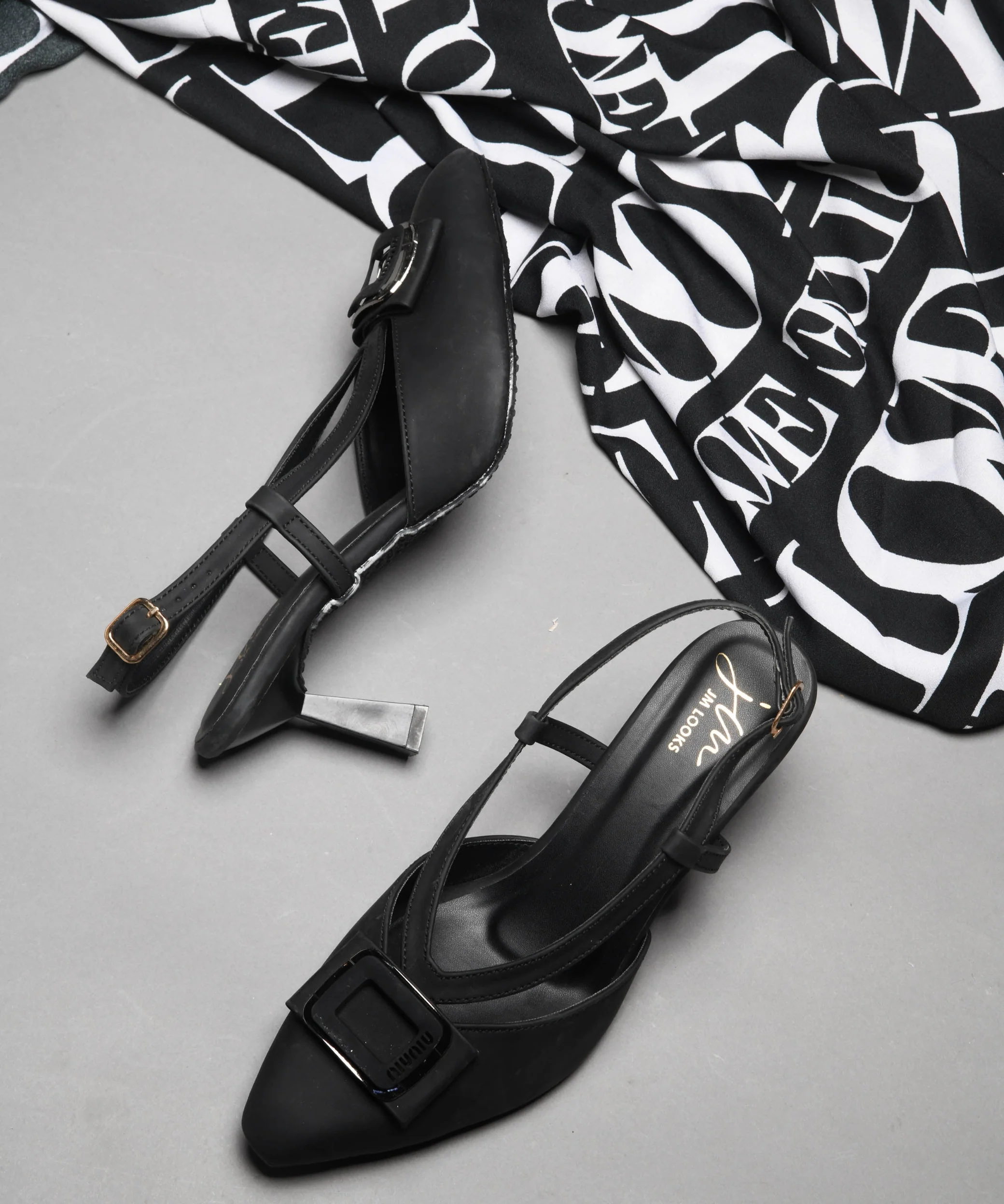 Slingback Kitten Heels with Buckle Detail and Flared Heel - Image 4