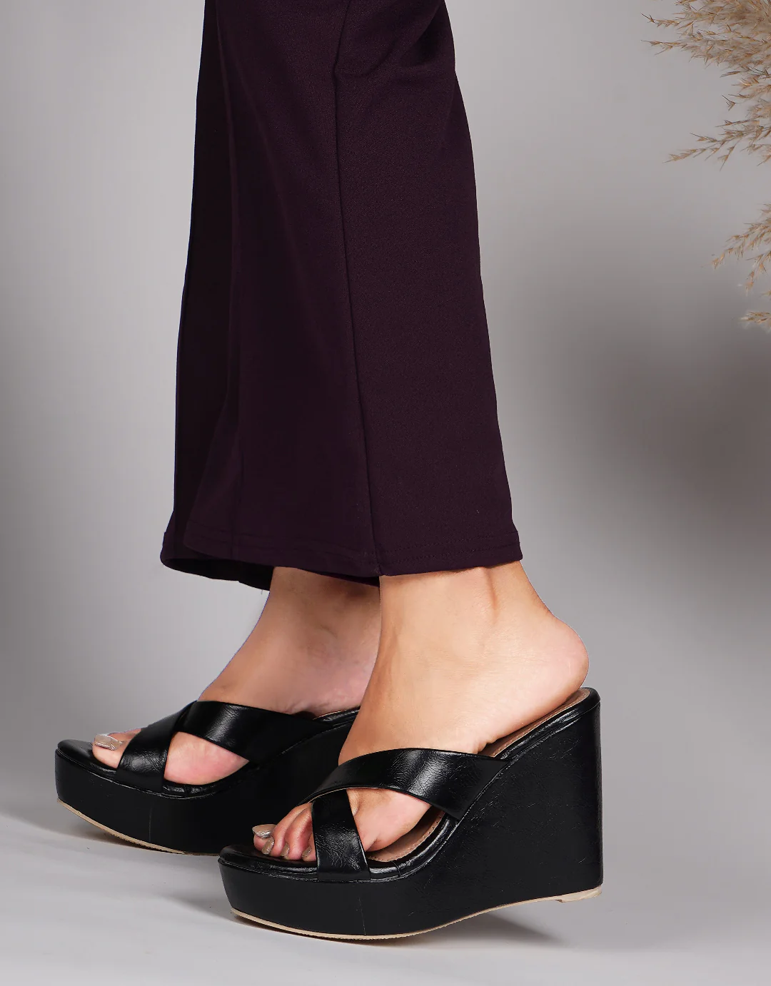 Wedge Heels for Women Open Toe Criss Cross Strap Sandals - Image 3