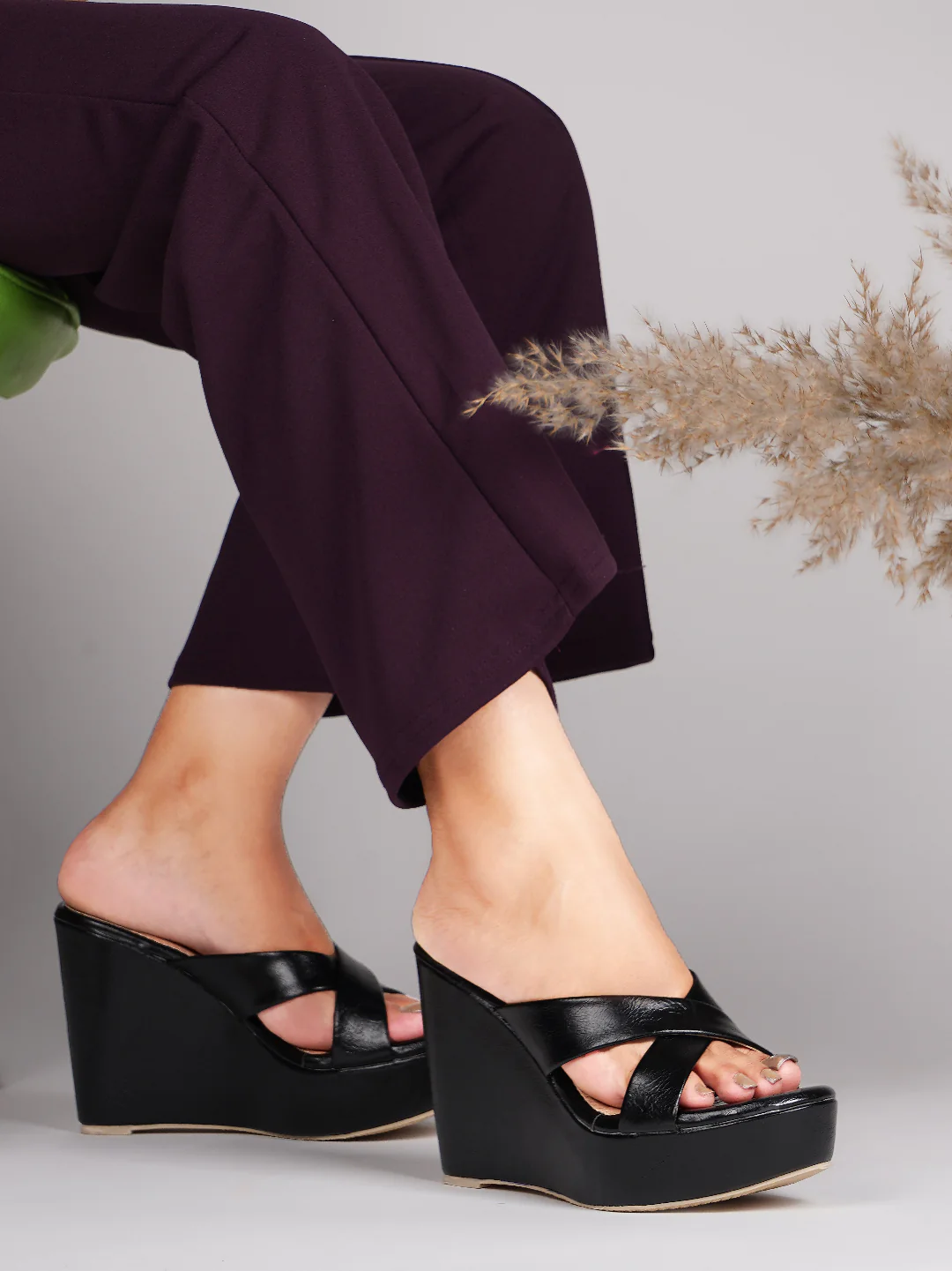 Wedge Heels for Women Open Toe Criss Cross Strap Sandals - Image 4