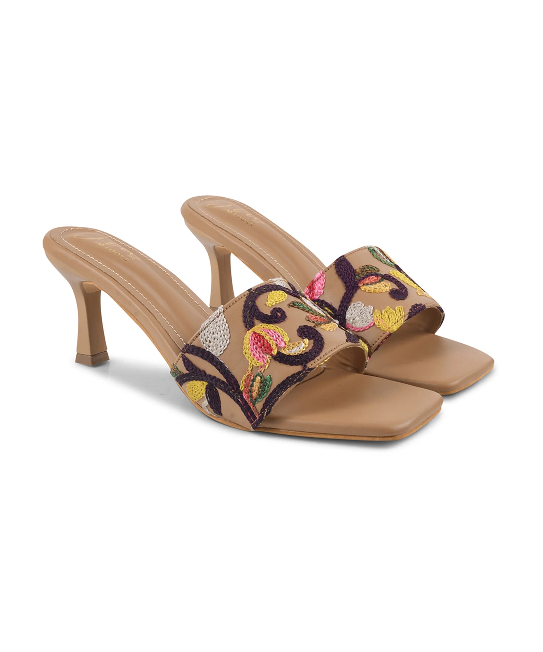 Embroidered Floral Kitten Heels for Women, Square Toe Slip-On Mules - Image 12