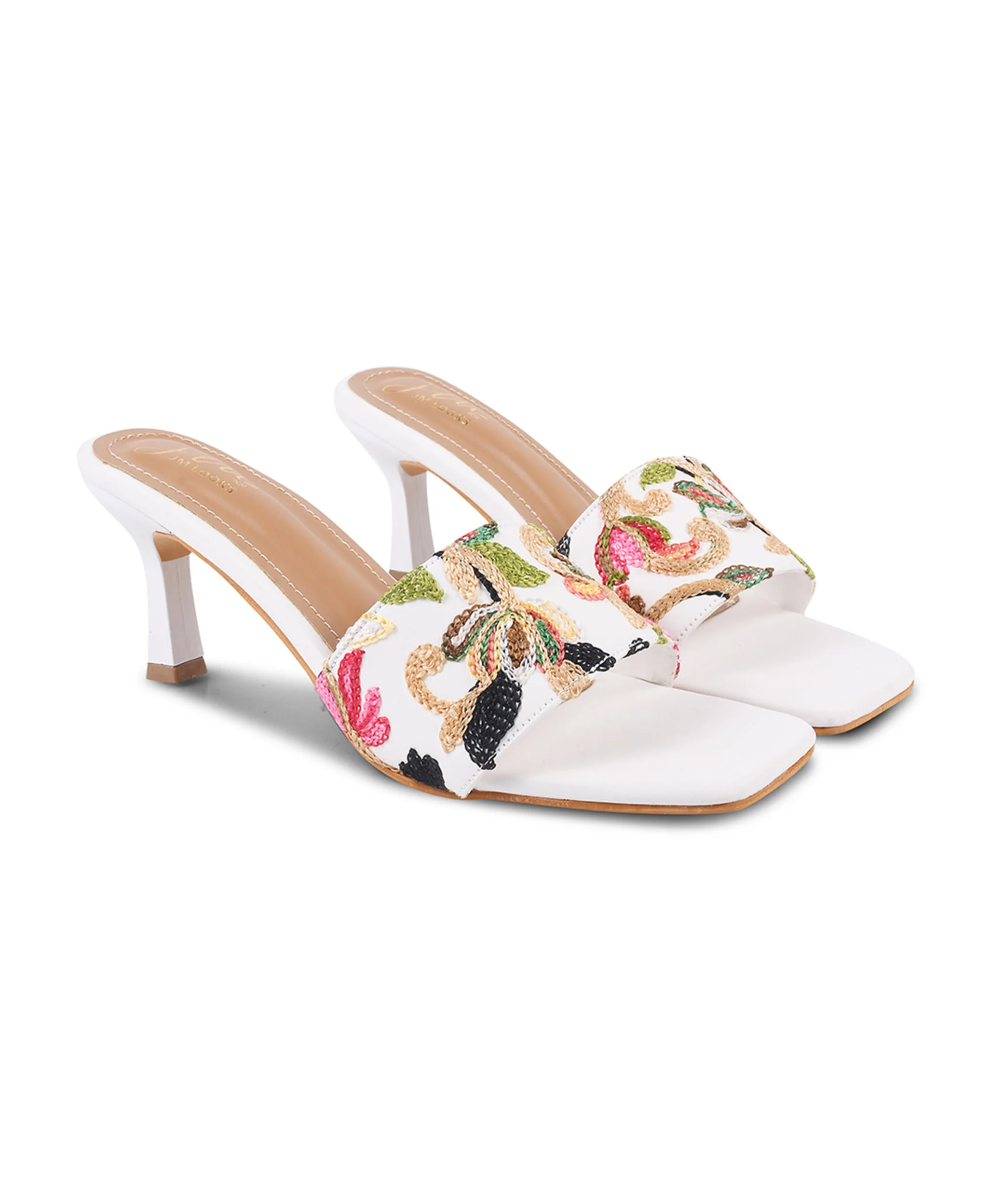 Embroidered Floral Kitten Heels for Women, Square Toe Slip-On Mules - Image 16